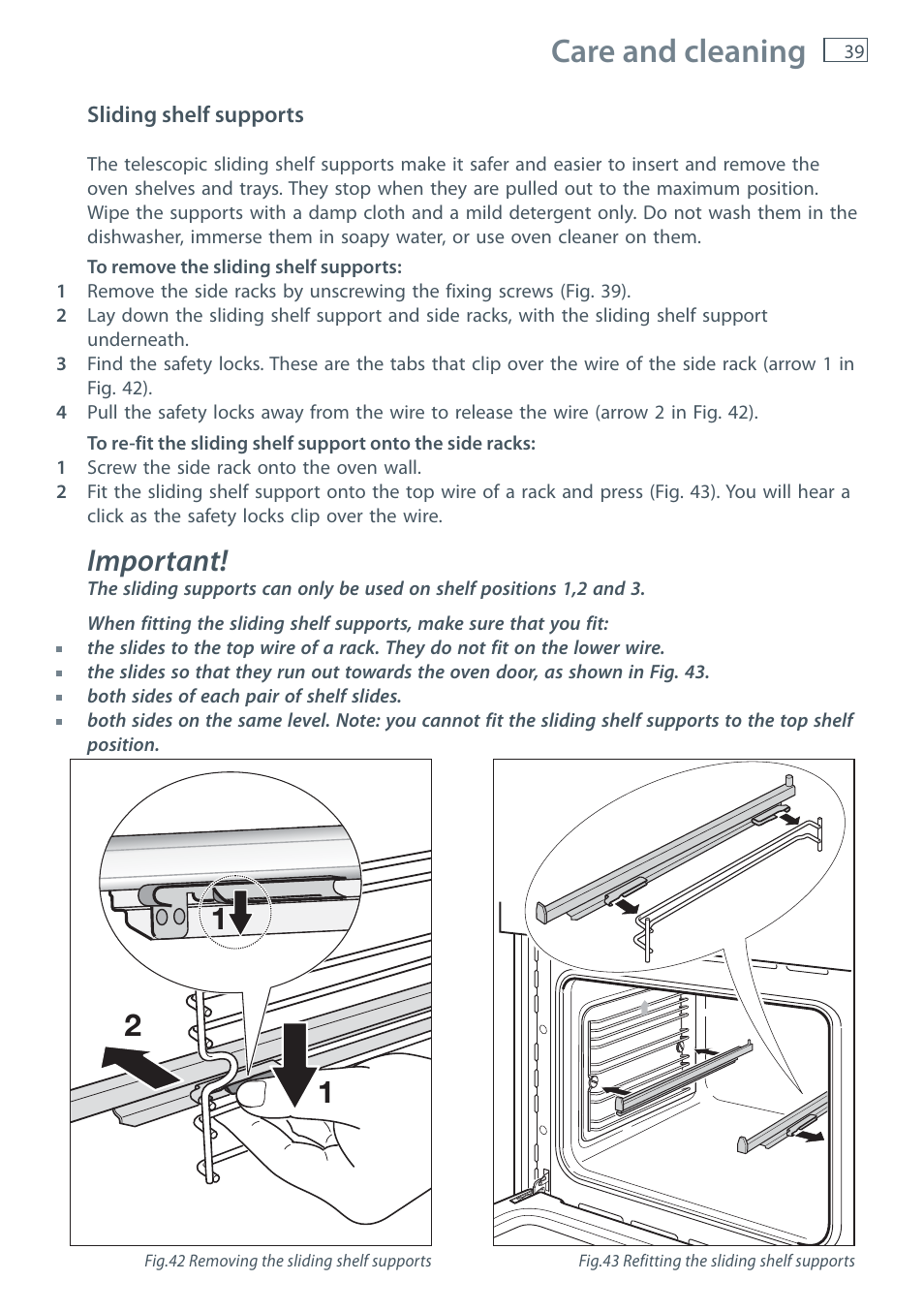 Care and cleaning, Important | Fisher & Paykel OR120 User Manual | Page 41 / 52