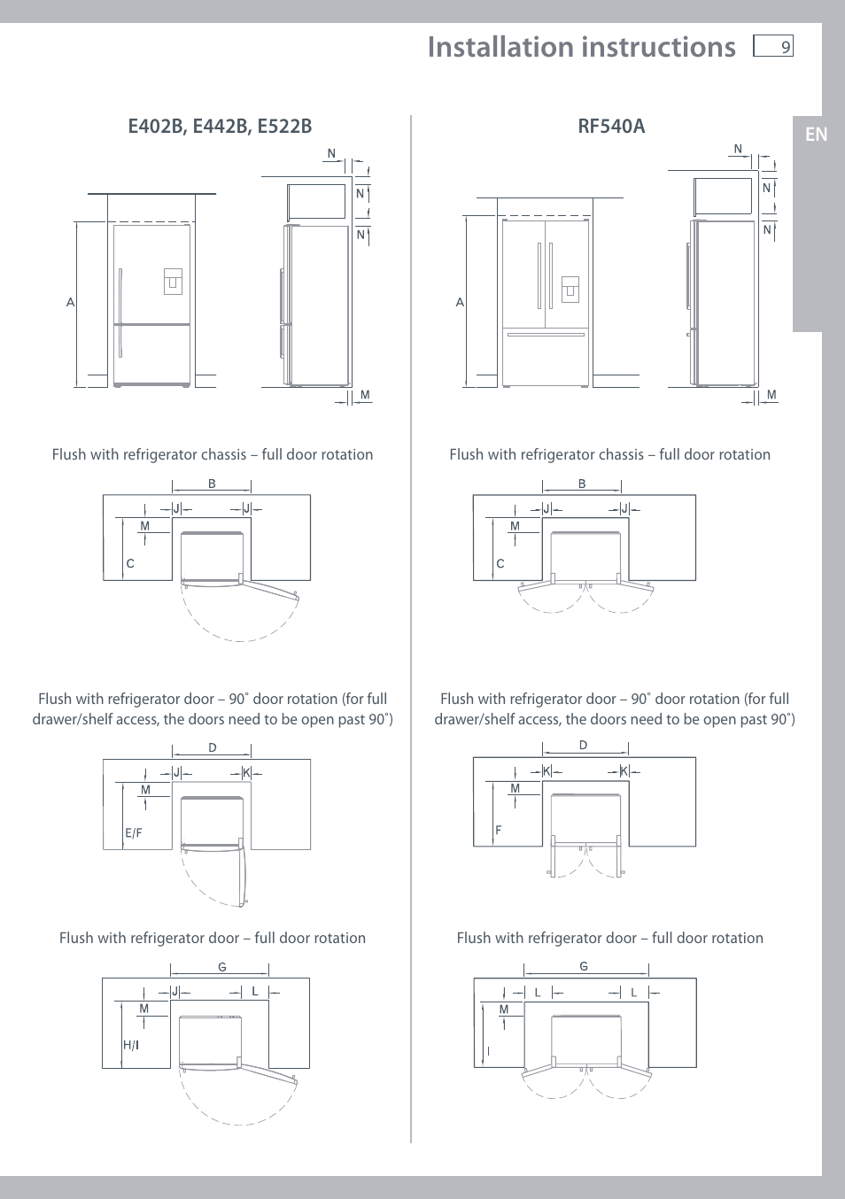 Installation instructions | Fisher & Paykel E442B User Manual | Page 11 / 384