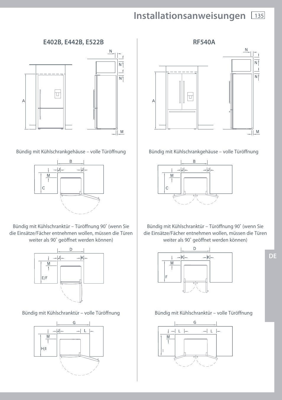 Installationsanweisungen | Fisher & Paykel E442B User Manual | Page 137 / 384