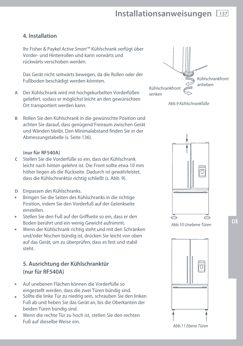 Installationsanweisungen | Fisher & Paykel E442B User Manual | Page 139 / 384