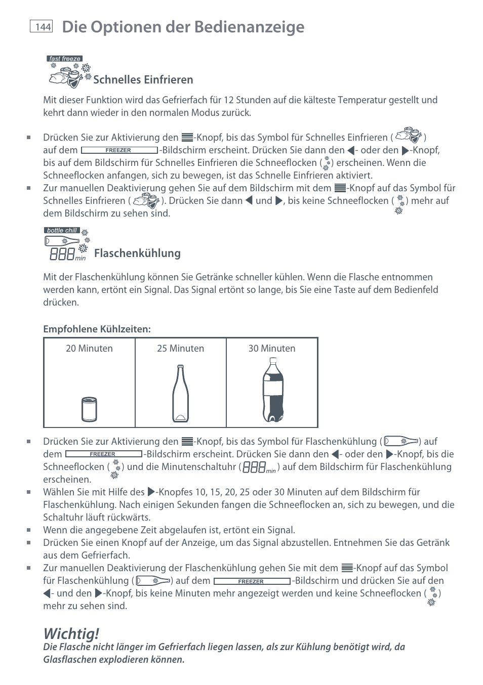 Die optionen der bedienanzeige, Wichtig | Fisher & Paykel E442B User Manual | Page 146 / 384