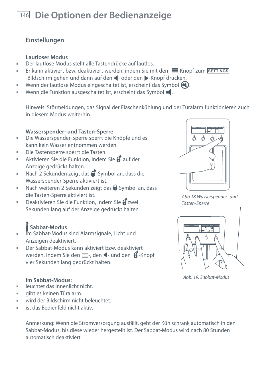 Die optionen der bedienanzeige | Fisher & Paykel E442B User Manual | Page 148 / 384