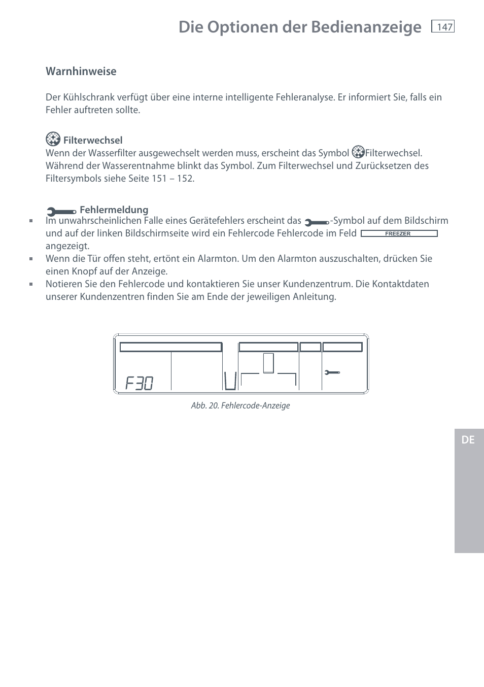 Die optionen der bedienanzeige | Fisher & Paykel E442B User Manual | Page 149 / 384