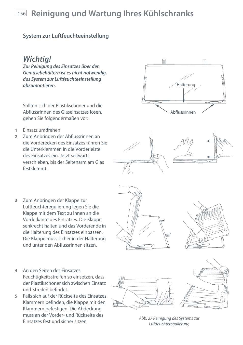 Reinigung und wartung ihres kühlschranks, Wichtig | Fisher & Paykel E442B User Manual | Page 158 / 384