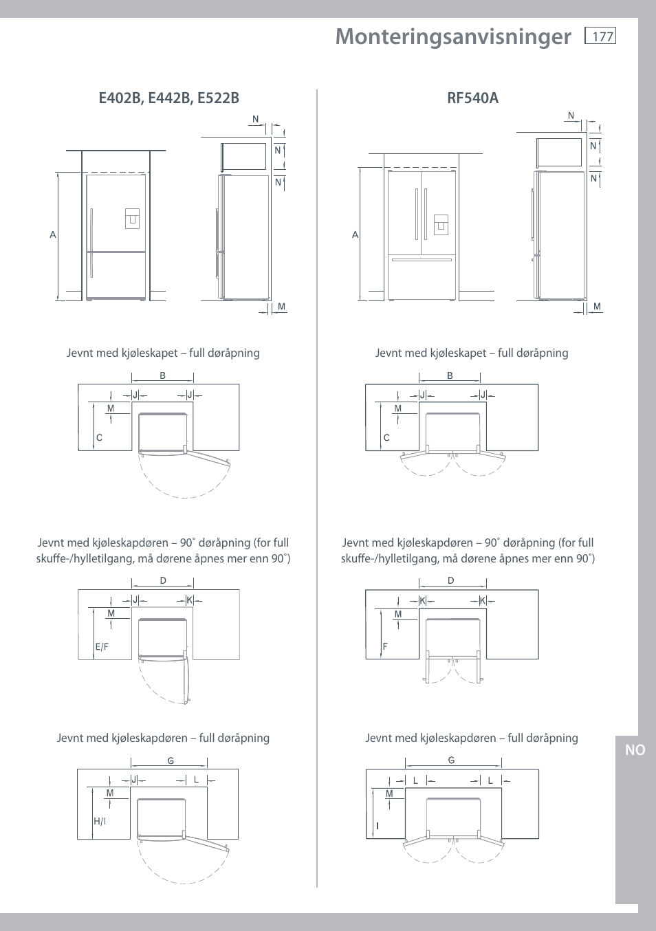 Monteringsanvisninger | Fisher & Paykel E442B User Manual | Page 179 / 384
