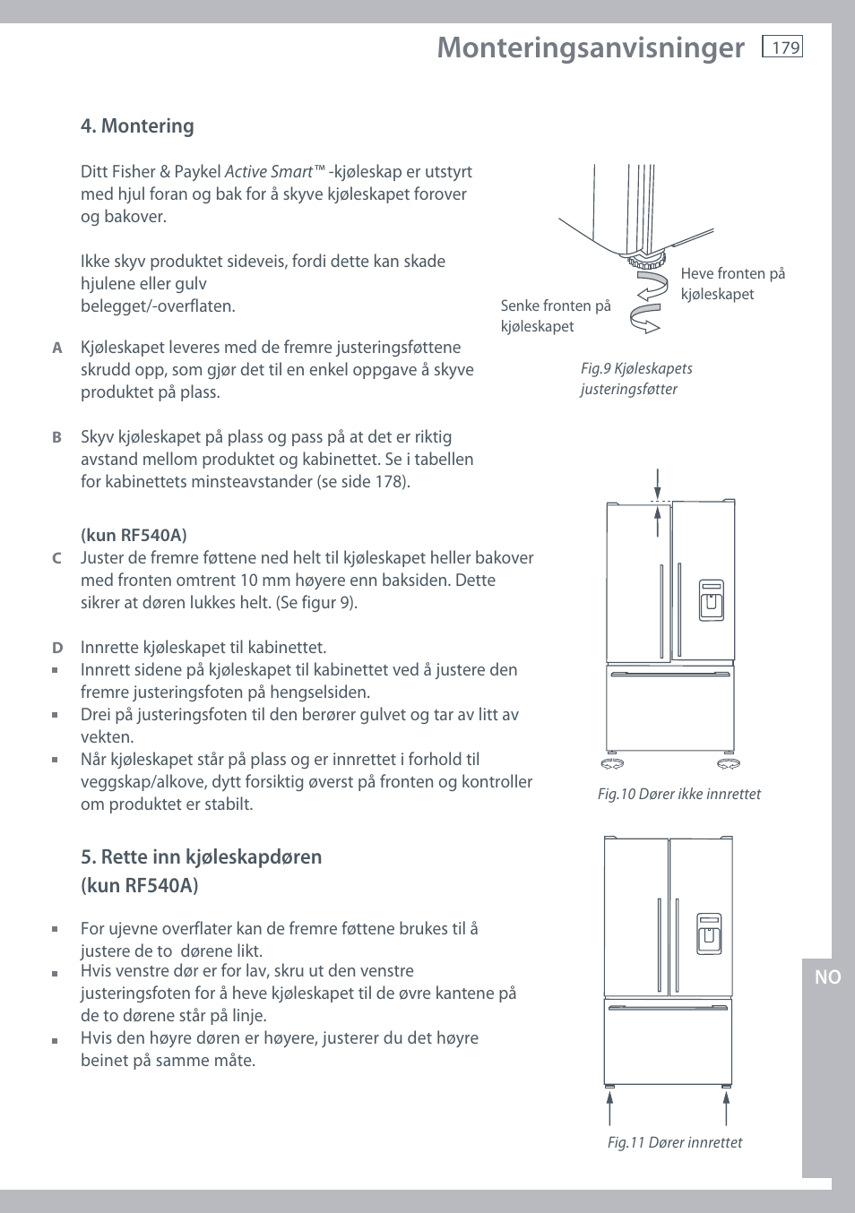 Monteringsanvisninger | Fisher & Paykel E442B User Manual | Page 181 / 384