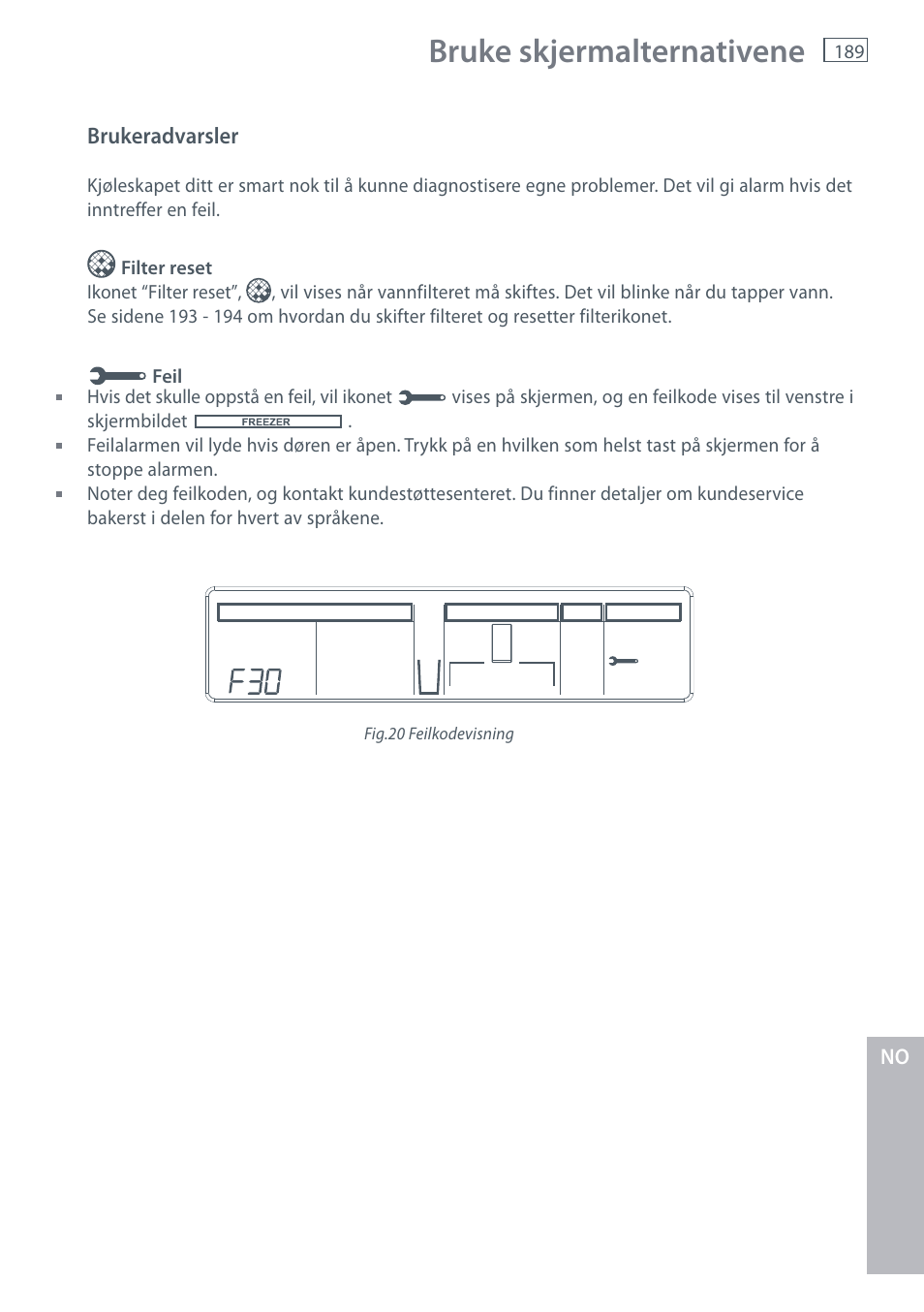 Bruke skjermalternativene | Fisher & Paykel E442B User Manual | Page 191 / 384