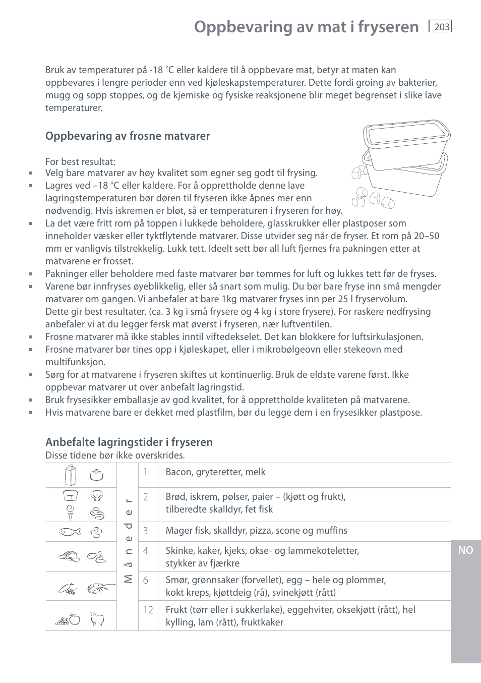 Oppbevaring av mat i fryseren | Fisher & Paykel E442B User Manual | Page 205 / 384
