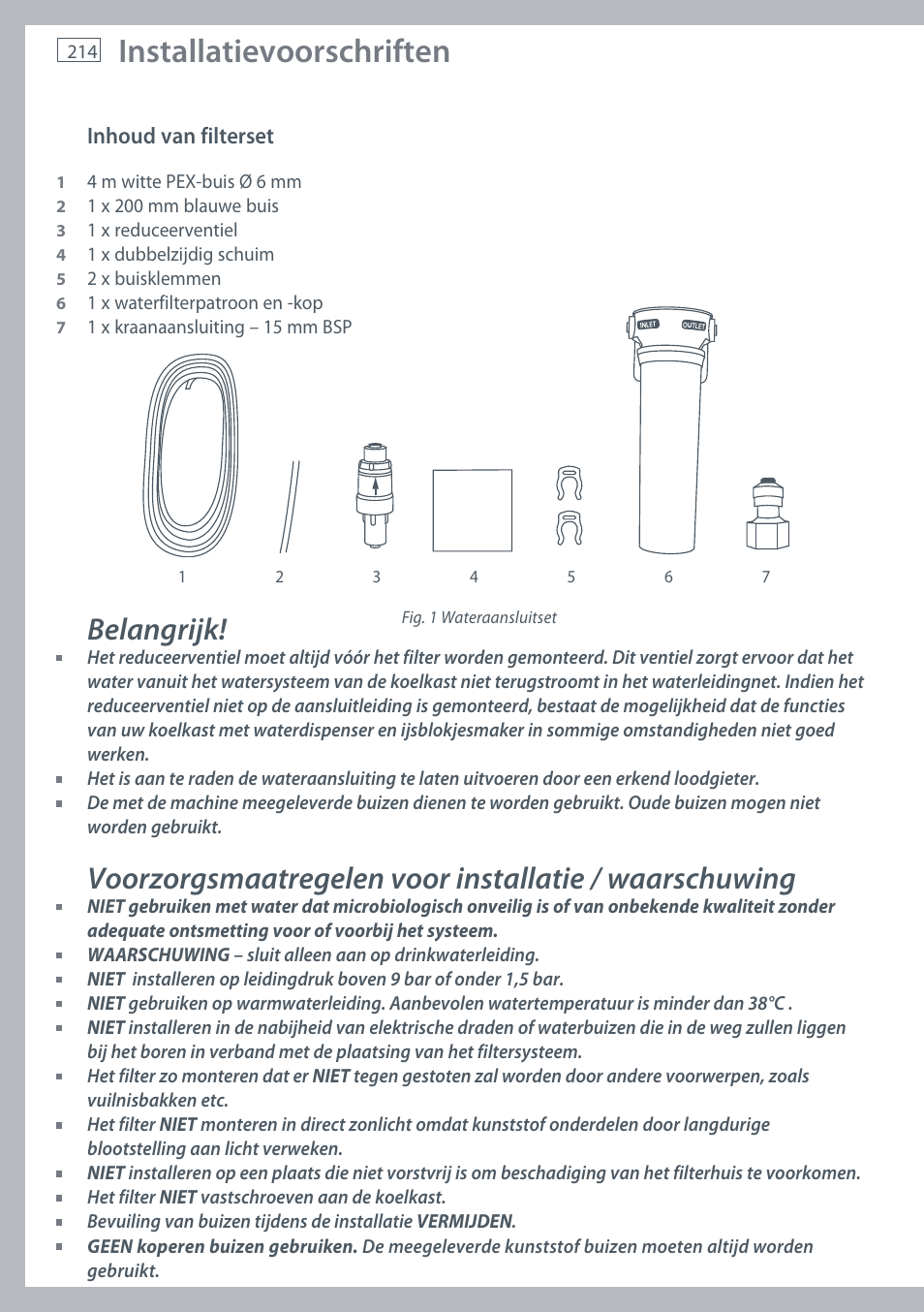 Installatievoorschriften, Belangrijk | Fisher & Paykel E442B User Manual | Page 216 / 384