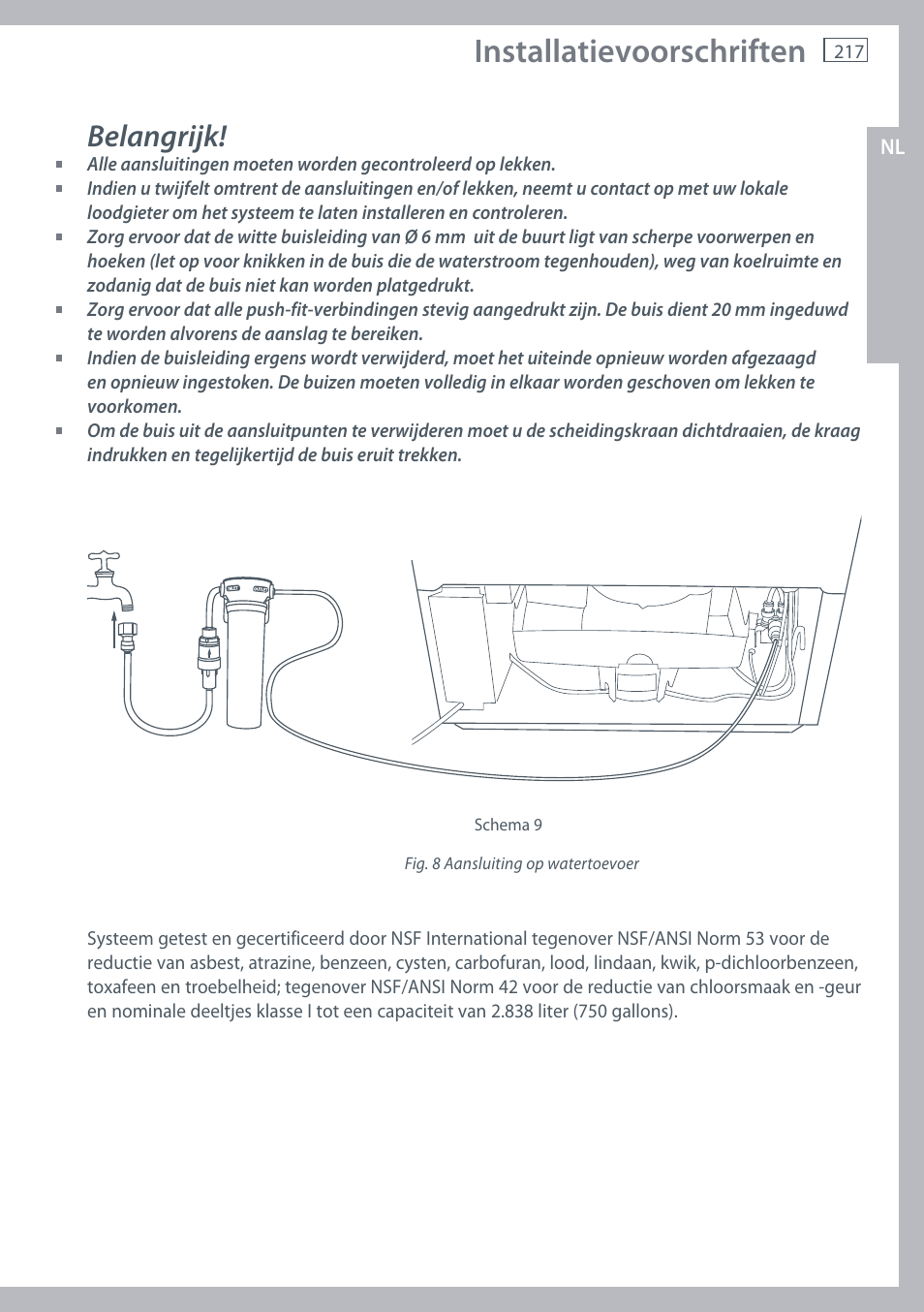 Installatievoorschriften, Belangrijk | Fisher & Paykel E442B User Manual | Page 219 / 384
