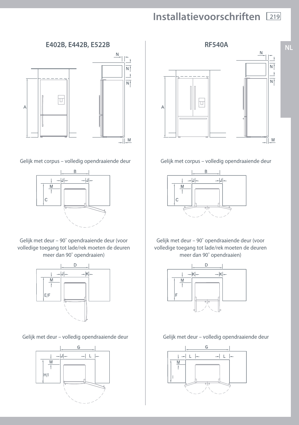 Installatievoorschriften | Fisher & Paykel E442B User Manual | Page 221 / 384