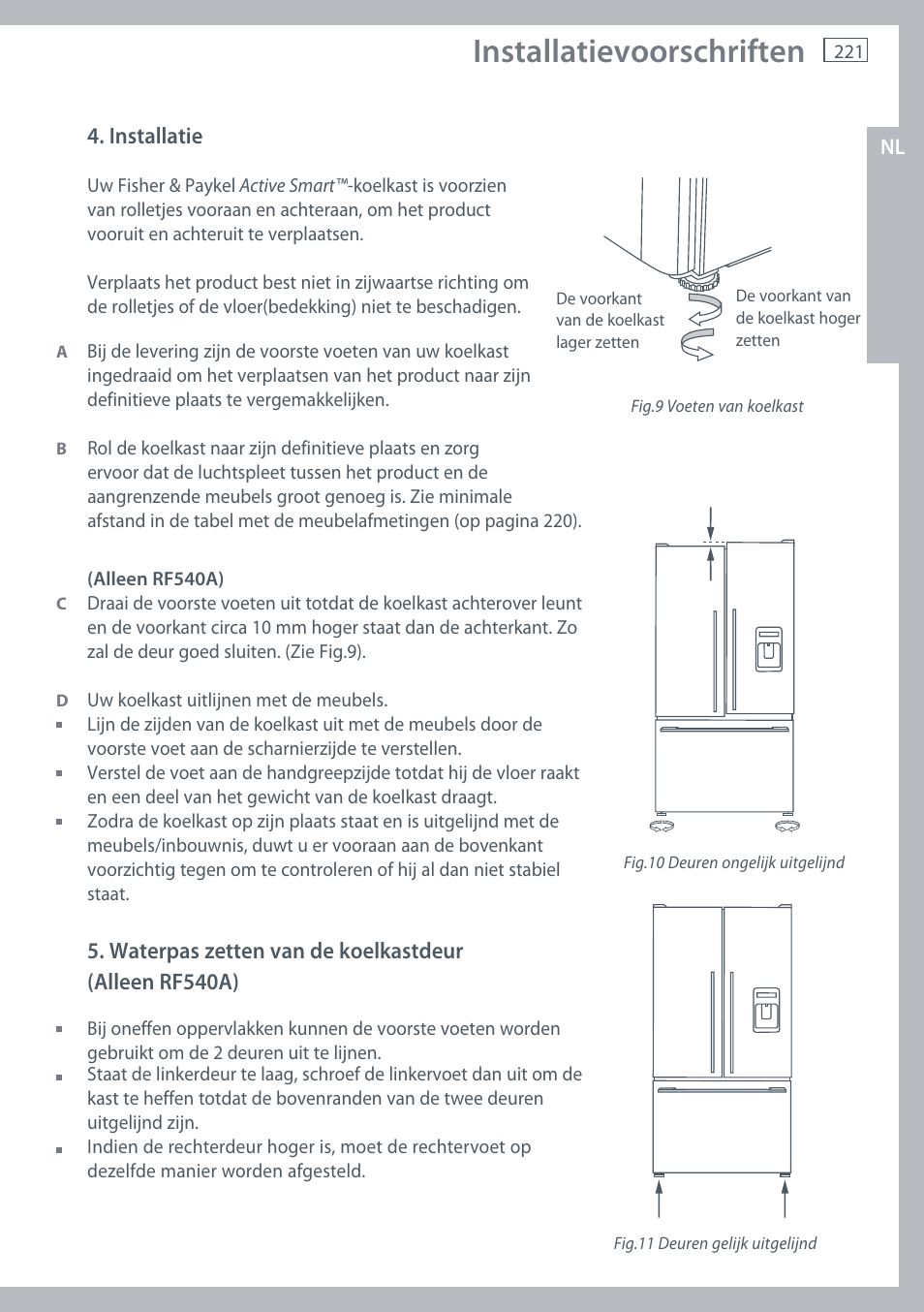 Installatievoorschriften | Fisher & Paykel E442B User Manual | Page 223 / 384