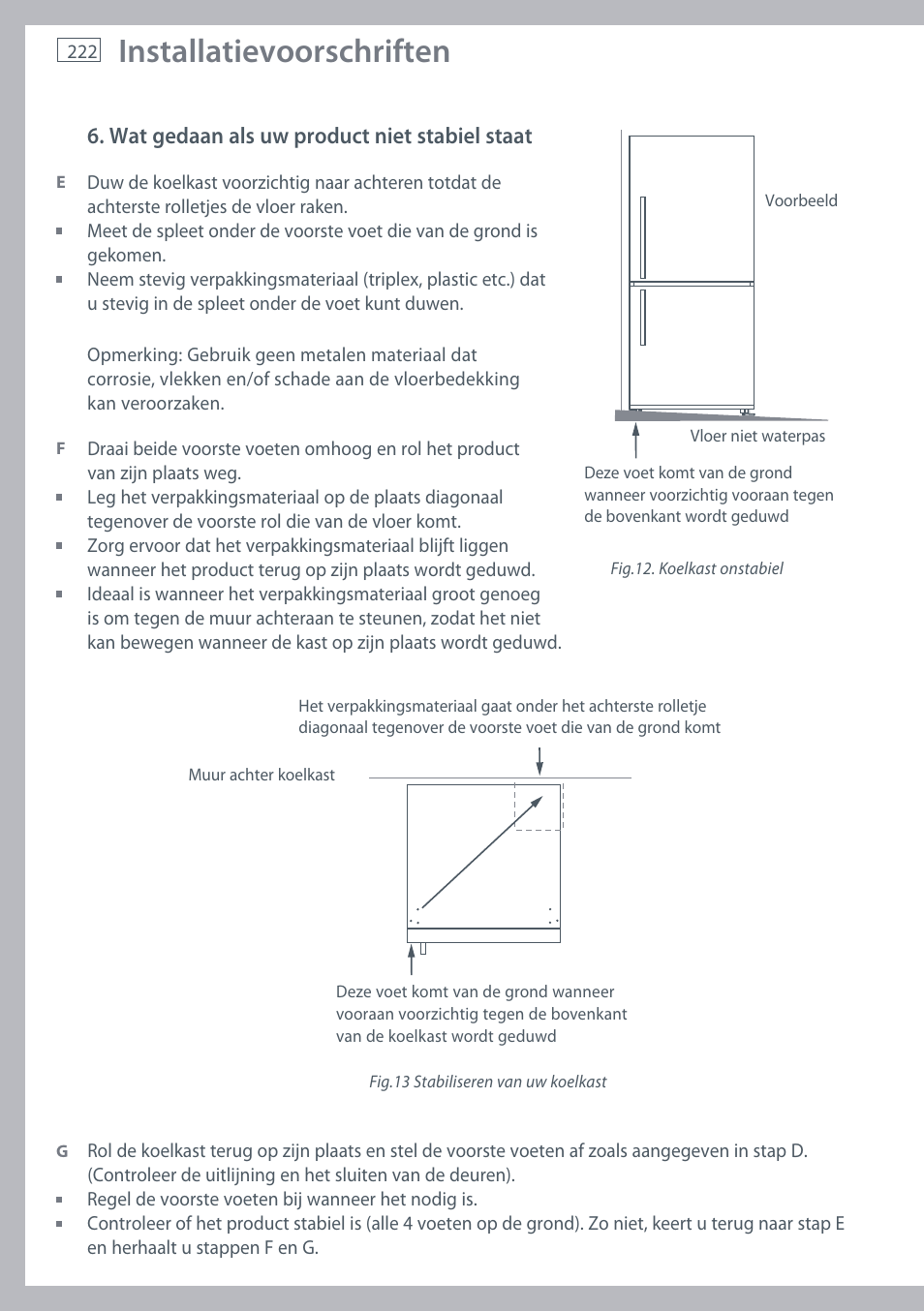 Installatievoorschriften | Fisher & Paykel E442B User Manual | Page 224 / 384