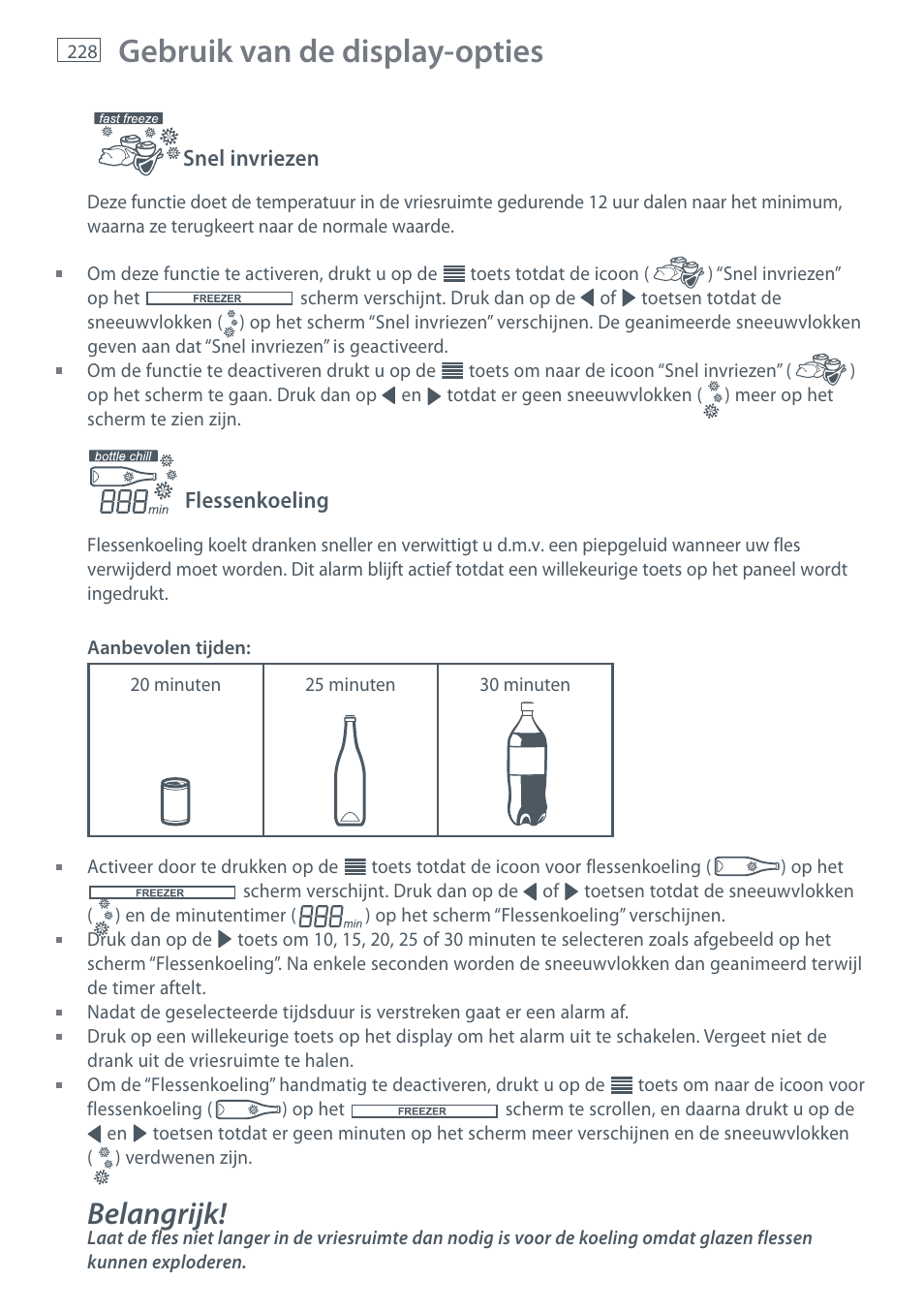 Gebruik van de display-opties, Belangrijk | Fisher & Paykel E442B User Manual | Page 230 / 384