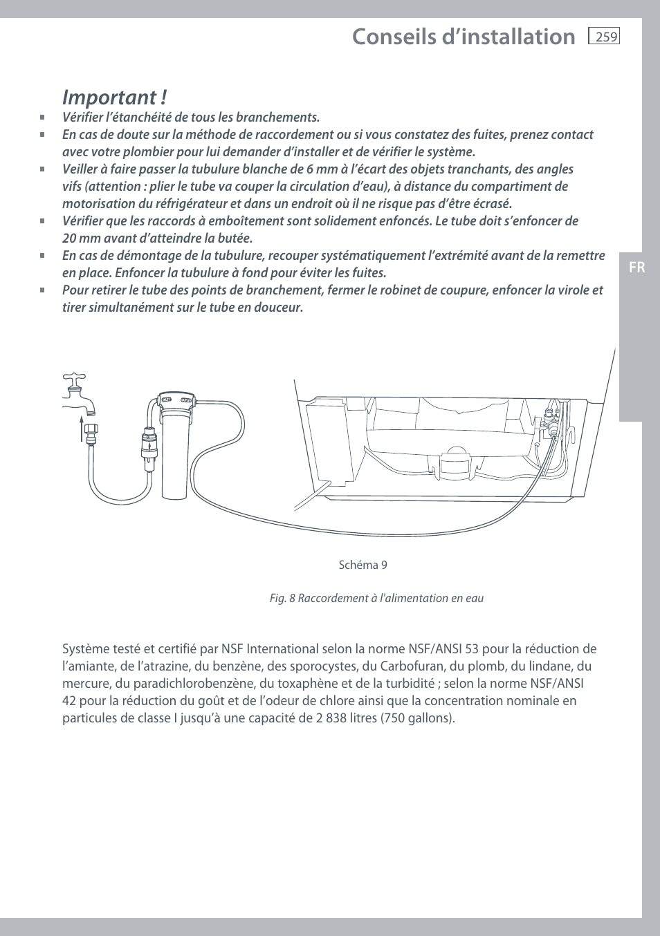 Conseils d’installation, Important | Fisher & Paykel E442B User Manual | Page 261 / 384