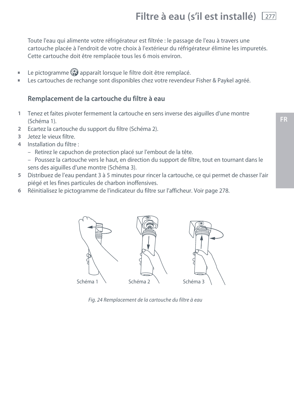 Filtre à eau (s’il est installé) | Fisher & Paykel E442B User Manual | Page 279 / 384