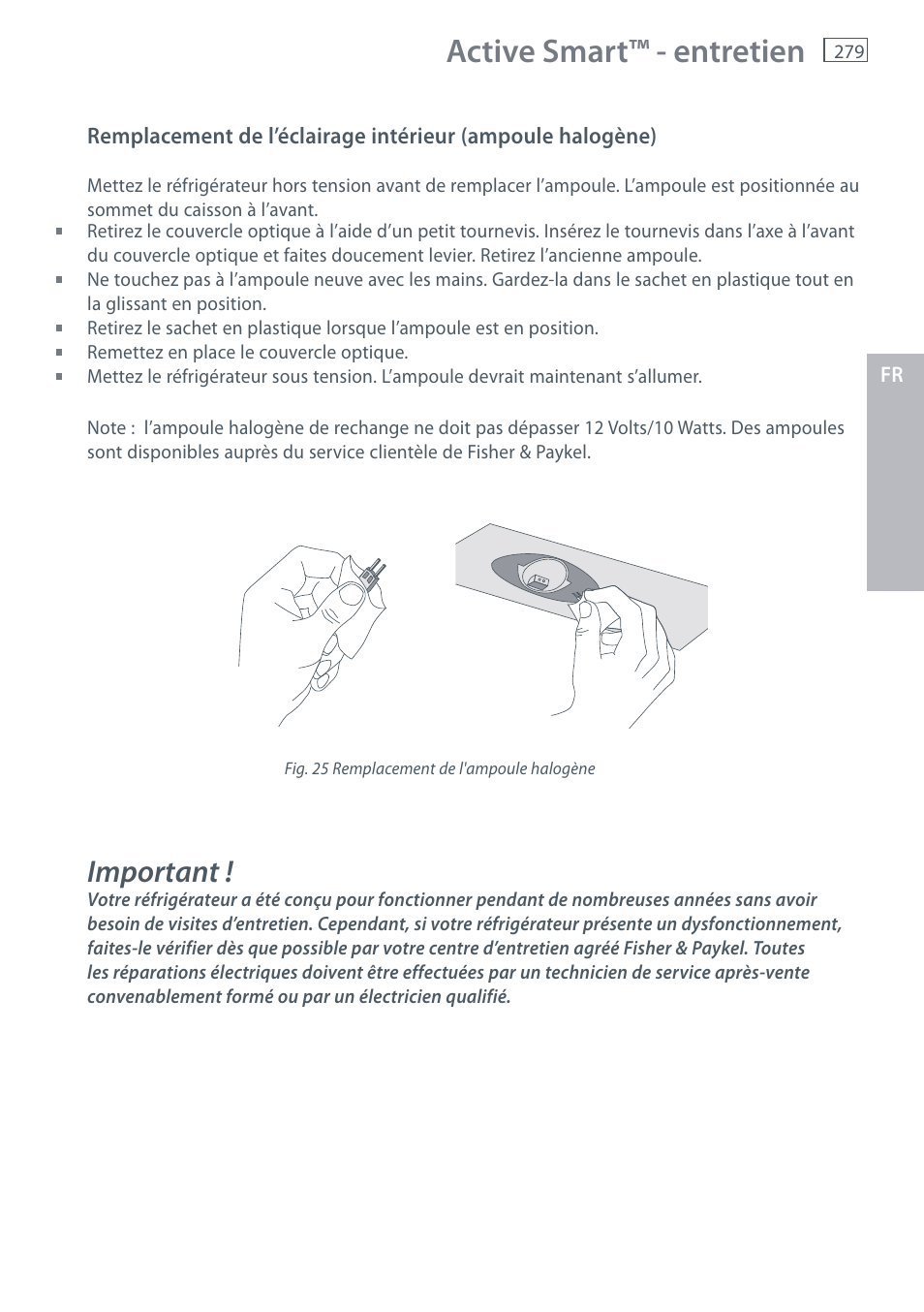 Active smart™ - entretien, Important | Fisher & Paykel E442B User Manual | Page 281 / 384