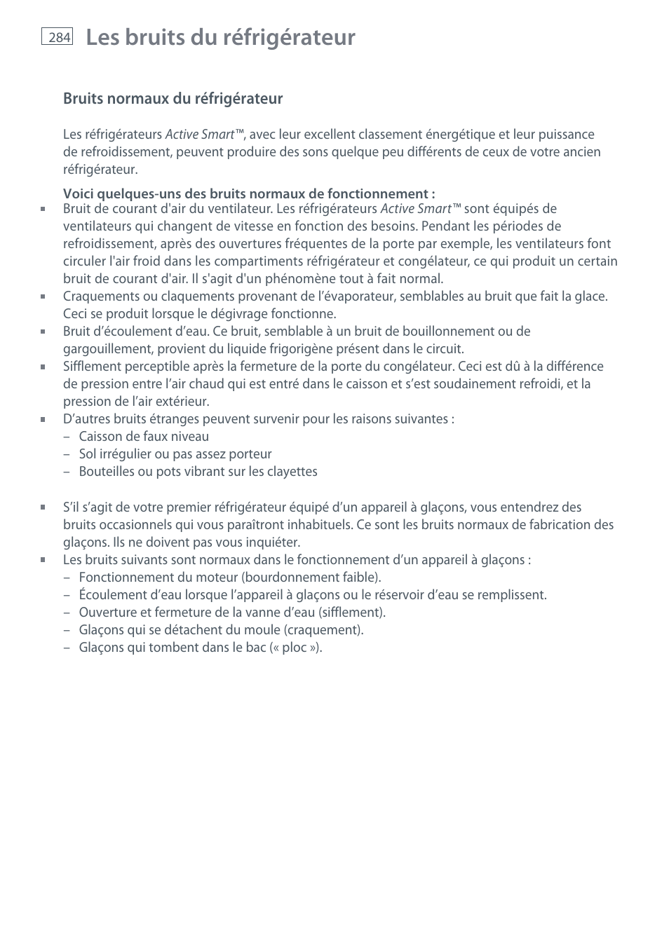 Les bruits du réfrigérateur | Fisher & Paykel E442B User Manual | Page 286 / 384