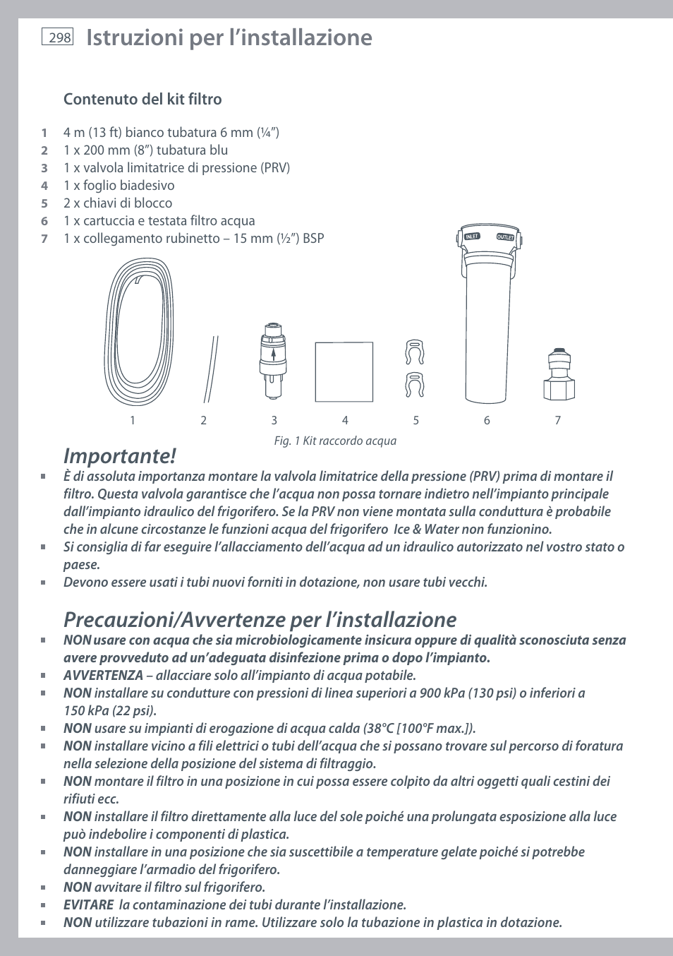Istruzioni per l’installazione, Importante, Precauzioni/avvertenze per l’installazione | Fisher & Paykel E442B User Manual | Page 300 / 384