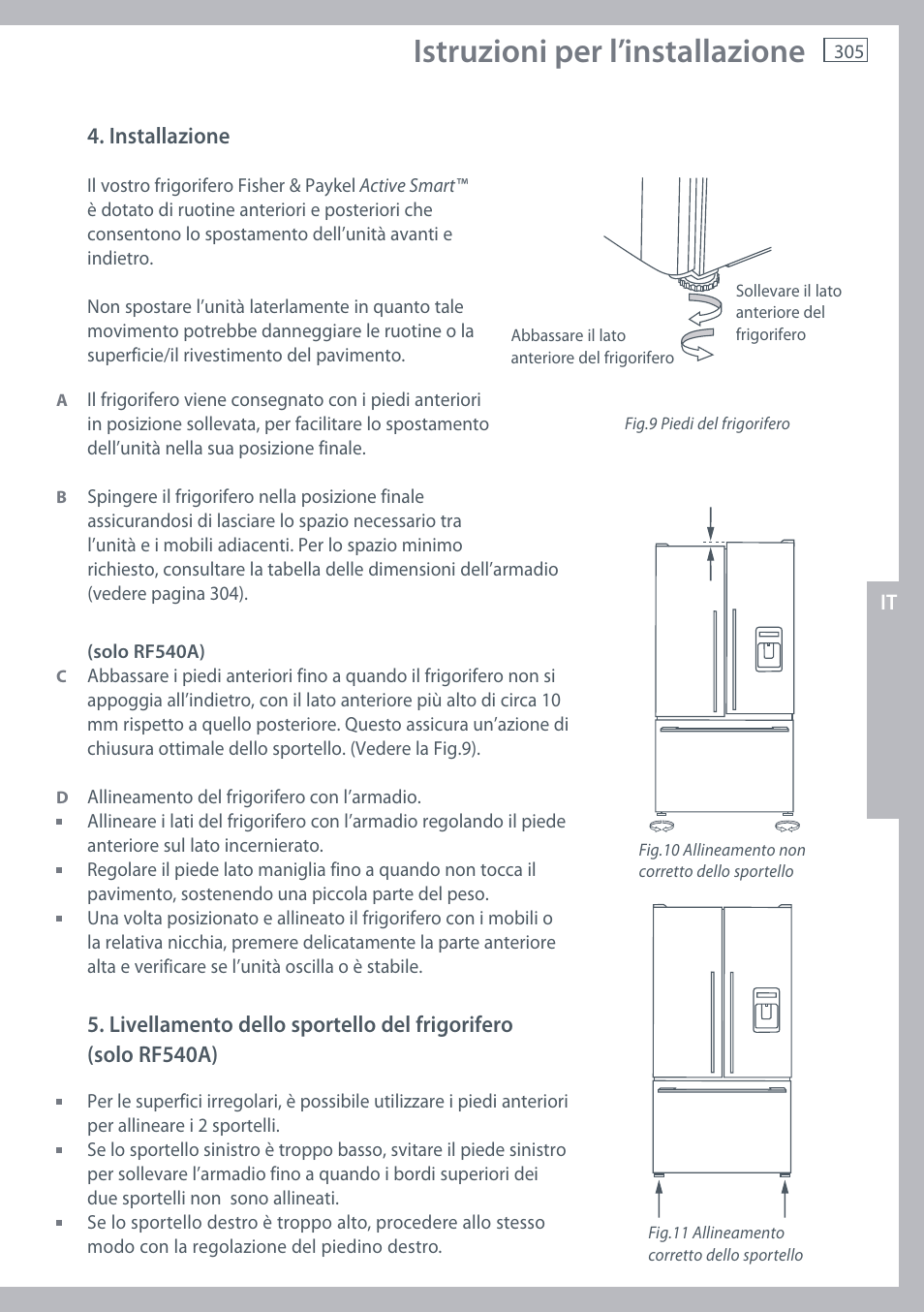 Istruzioni per l’installazione | Fisher & Paykel E442B User Manual | Page 307 / 384