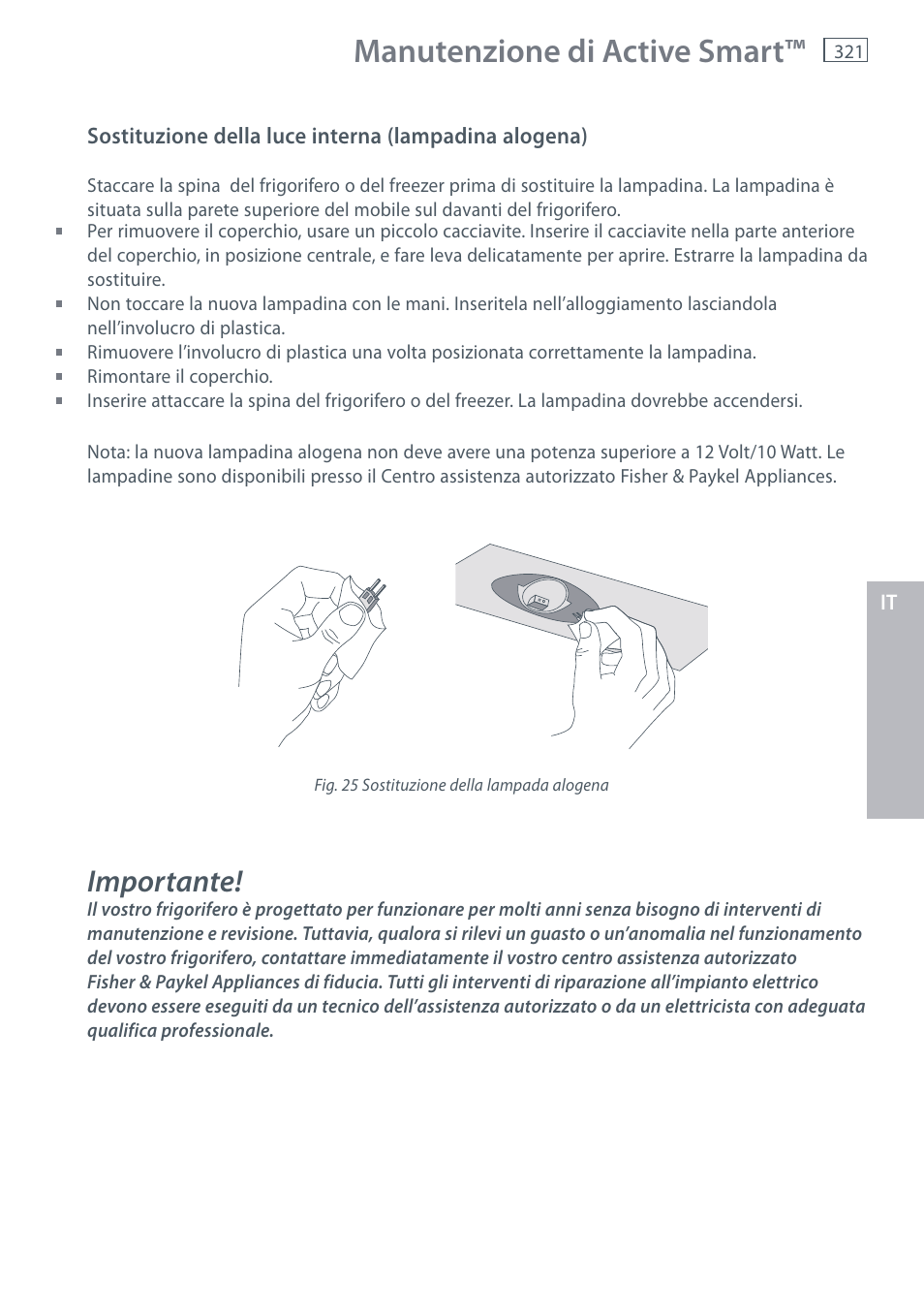 Manutenzione di active smart, Importante | Fisher & Paykel E442B User Manual | Page 323 / 384