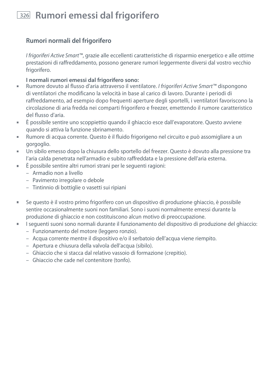 Rumori emessi dal frigorifero | Fisher & Paykel E442B User Manual | Page 328 / 384