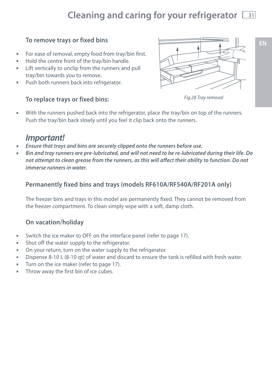 Cleaning and caring for your refrigerator, Important | Fisher & Paykel E442B User Manual | Page 33 / 384