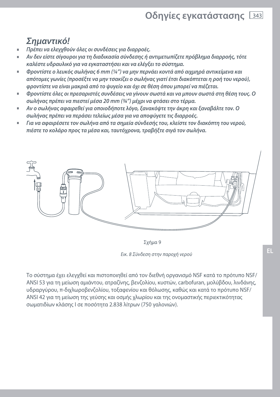 Οδηγίες εγκατάστασης, Σημαντικό | Fisher & Paykel E442B User Manual | Page 345 / 384