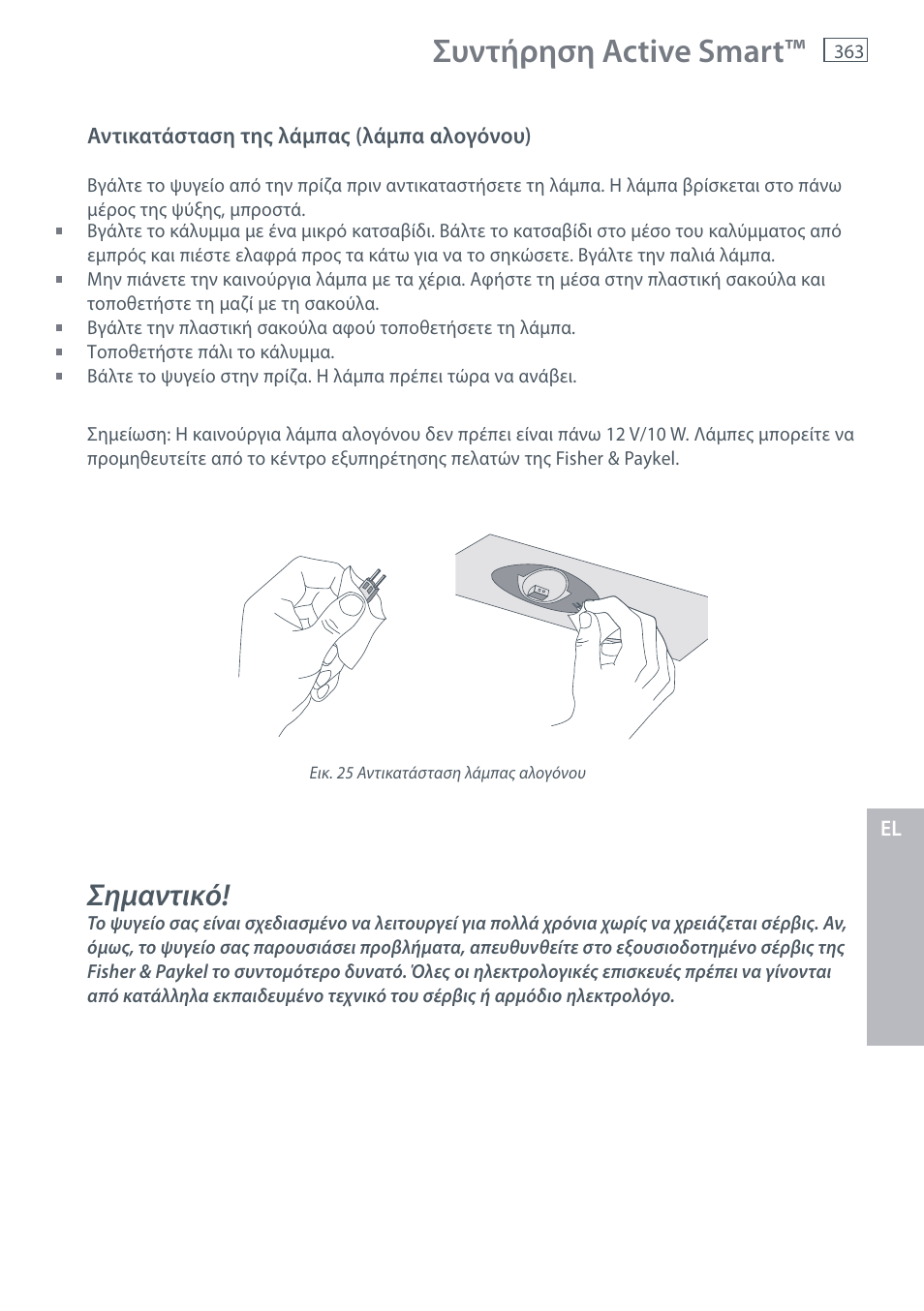 Συντήρηση active smart, Σημαντικό | Fisher & Paykel E442B User Manual | Page 365 / 384