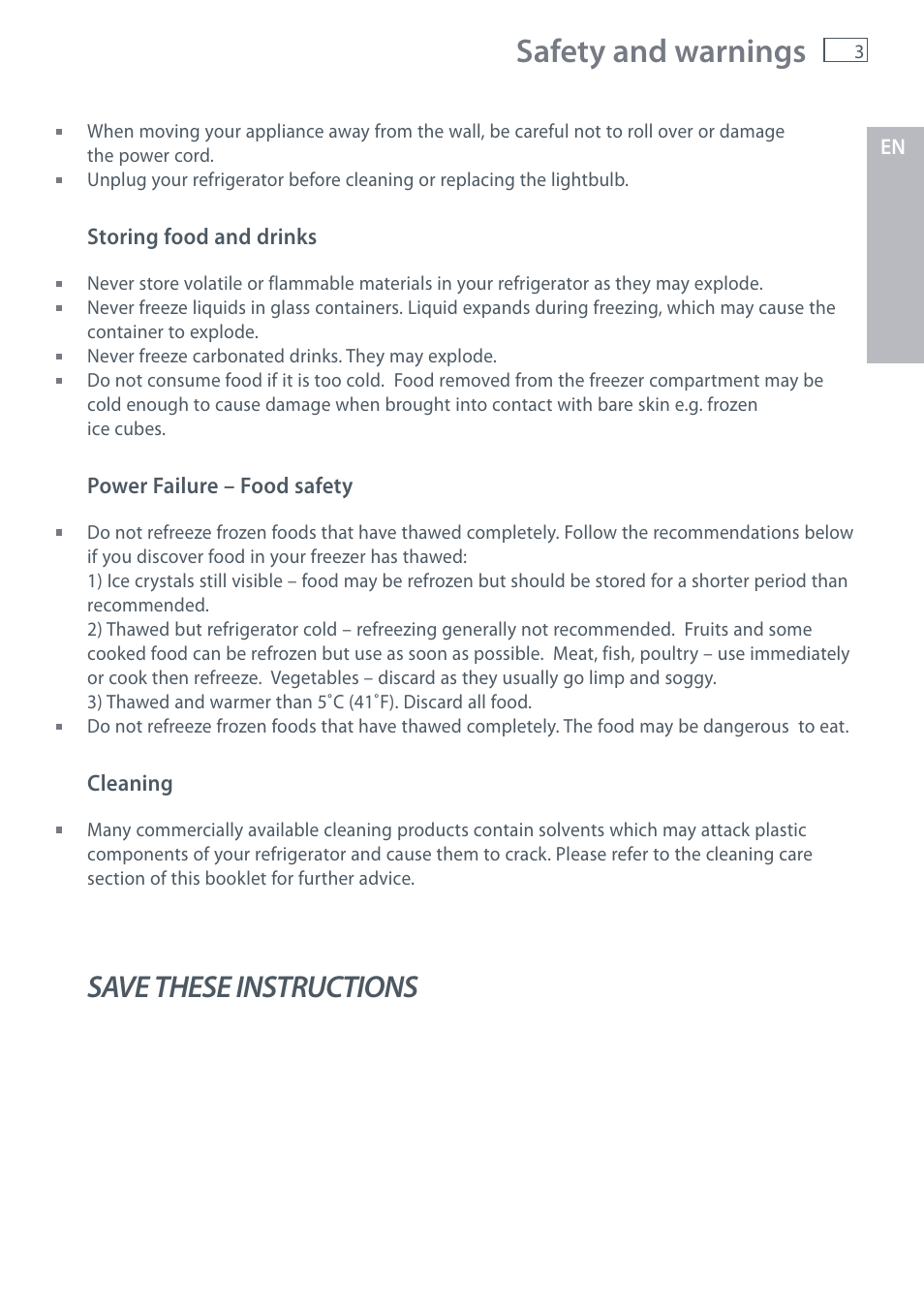 Safety and warnings, Save these instructions | Fisher & Paykel E442B User Manual | Page 5 / 384