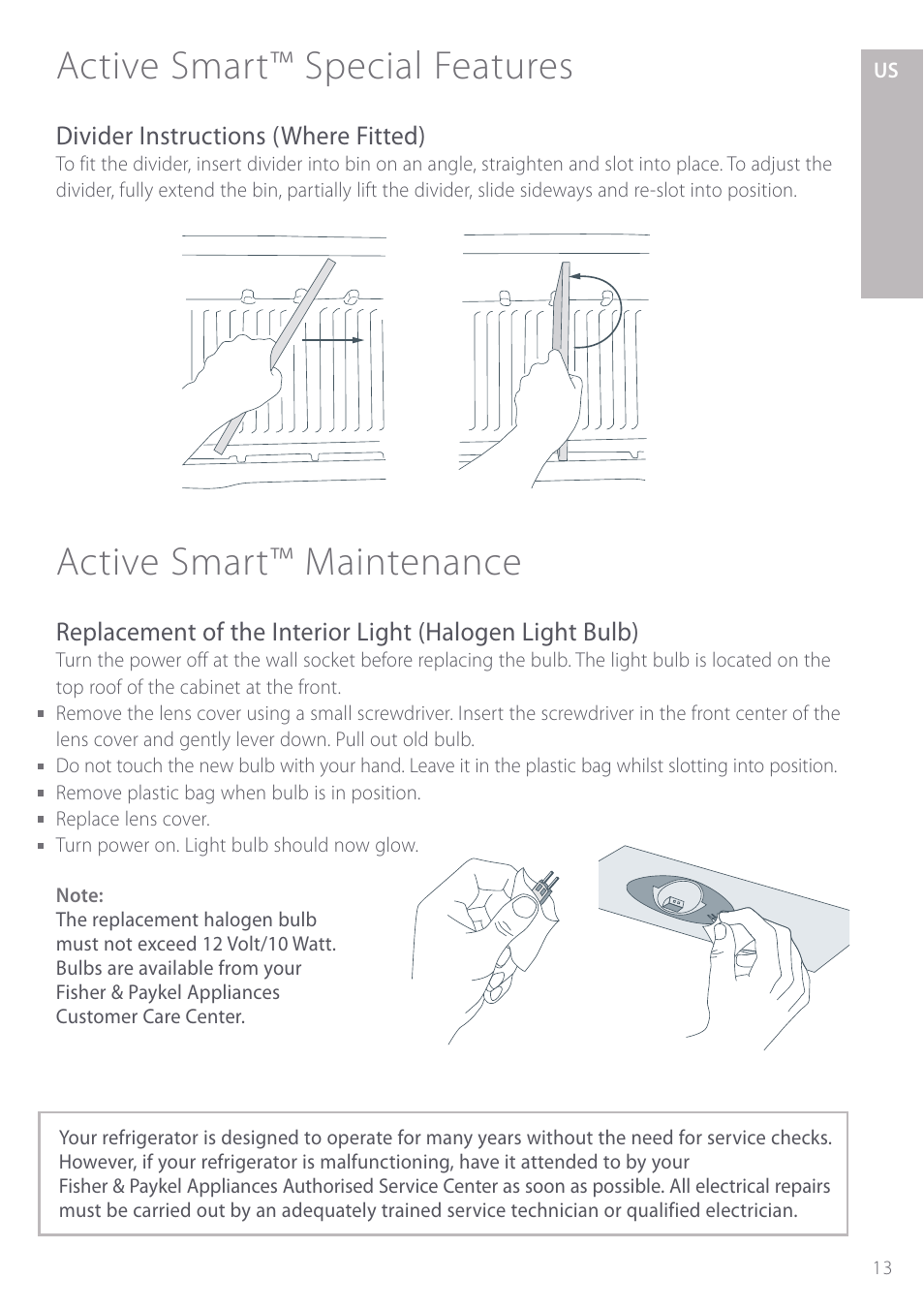 Active smart™ special features, Active smart™ maintenance | Fisher & Paykel Active Smart User Manual | Page 13 / 68