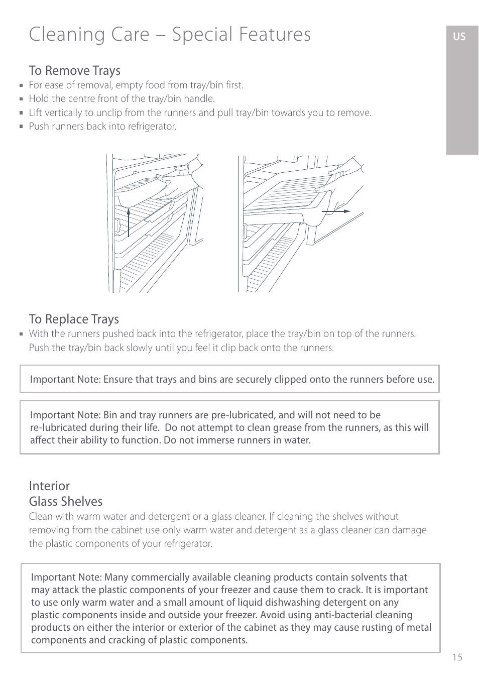 Cleaning care – special features, Interior glass shelves | Fisher & Paykel Active Smart User Manual | Page 15 / 68