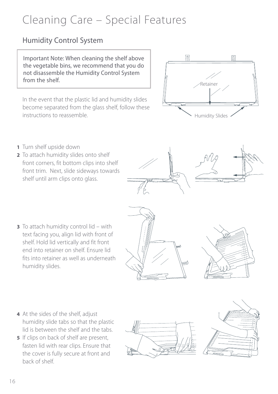 Cleaning care – special features, Humidity control system | Fisher & Paykel Active Smart User Manual | Page 16 / 68