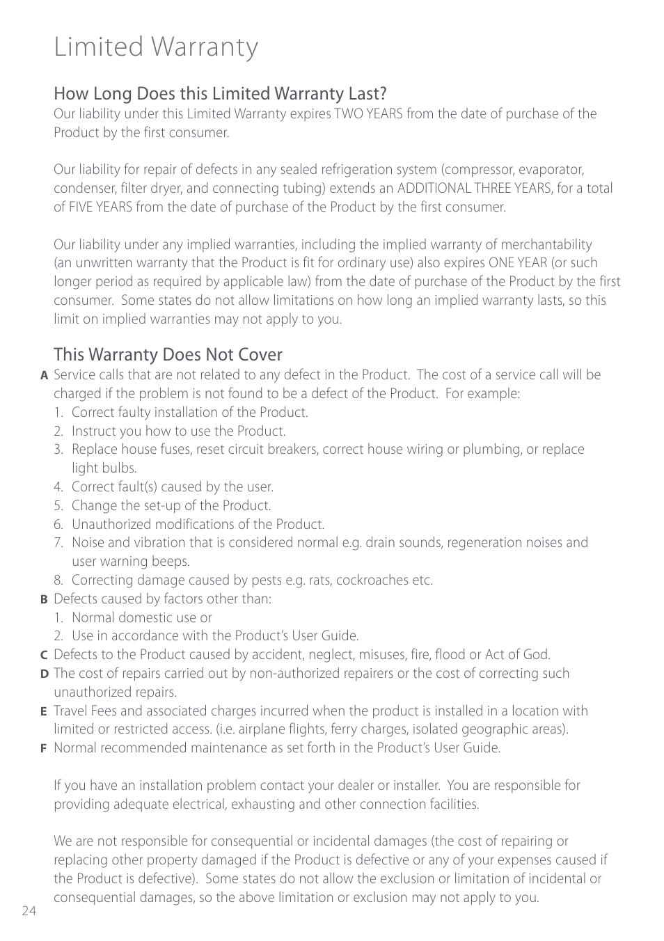 Limited warranty, How long does this limited warranty last, This warranty does not cover | Fisher & Paykel Active Smart User Manual | Page 24 / 68