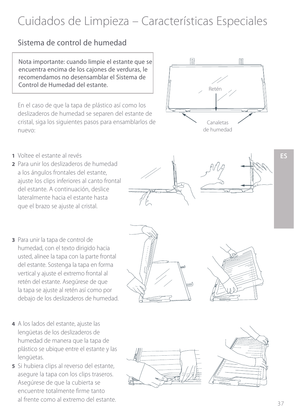 Cuidados de limpieza – características especiales, Sistema de control de humedad | Fisher & Paykel Active Smart User Manual | Page 37 / 68
