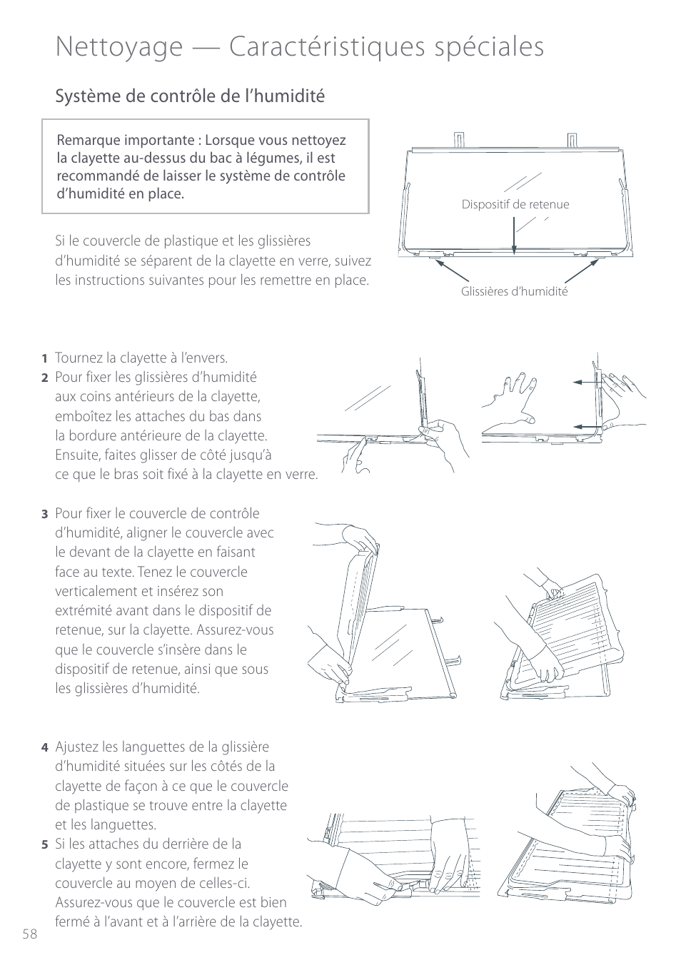 Nettoyage — caractéristiques spéciales, Système de contrôle de l’humidité | Fisher & Paykel Active Smart User Manual | Page 58 / 68