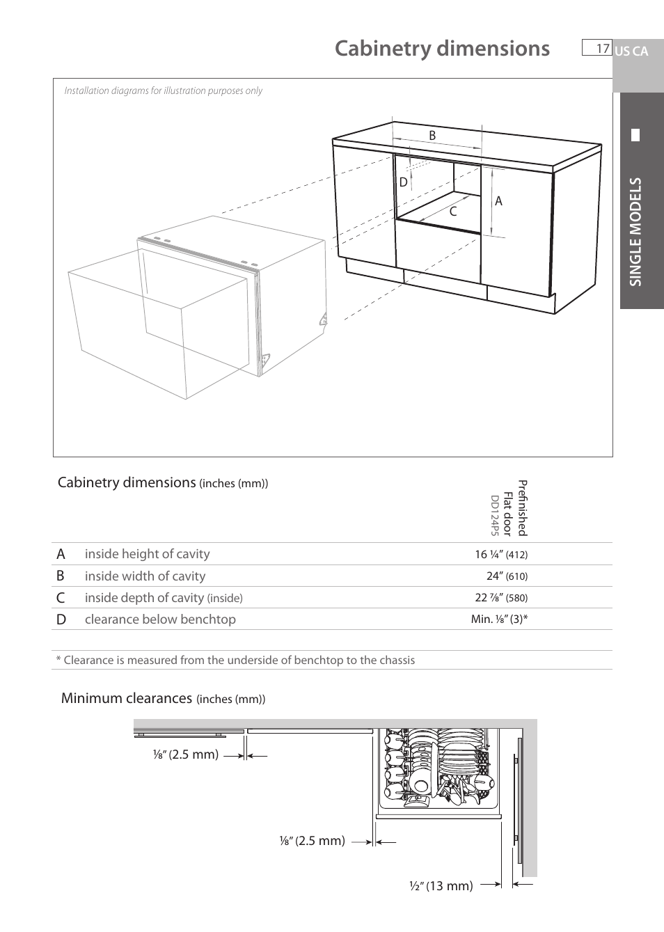 Cabinetry dimensions | Fisher & Paykel DCS DD224P5 User Manual | Page 19 / 92