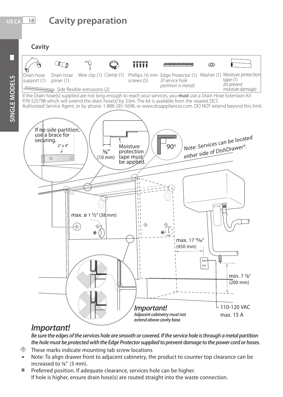 Cavity preparation, Important | Fisher & Paykel DCS DD224P5 User Manual | Page 20 / 92