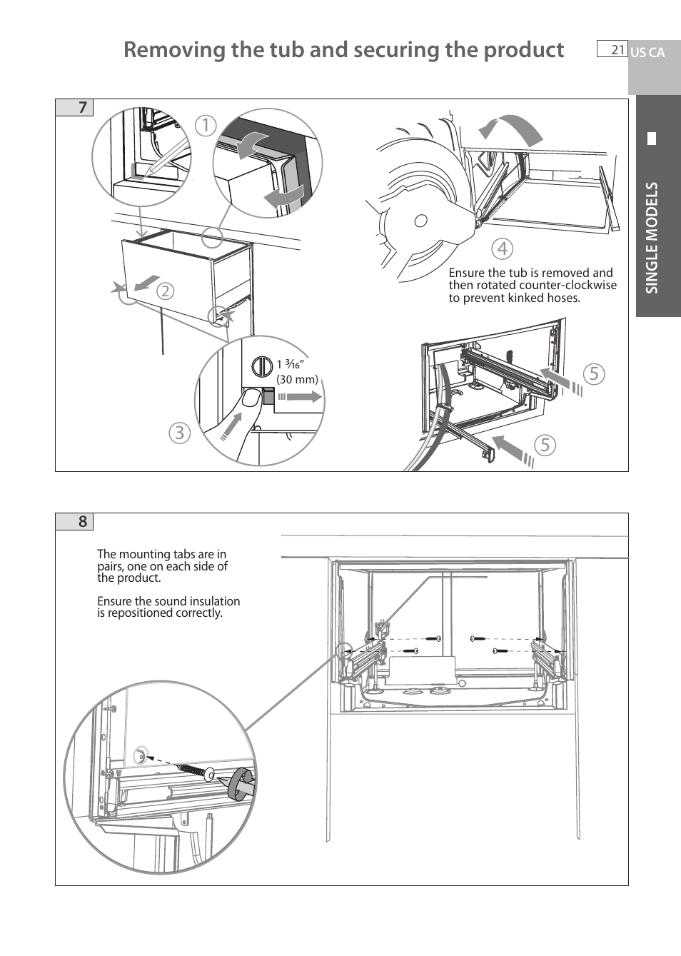 Removing the tub and securing the product | Fisher & Paykel DCS DD224P5 User Manual | Page 23 / 92