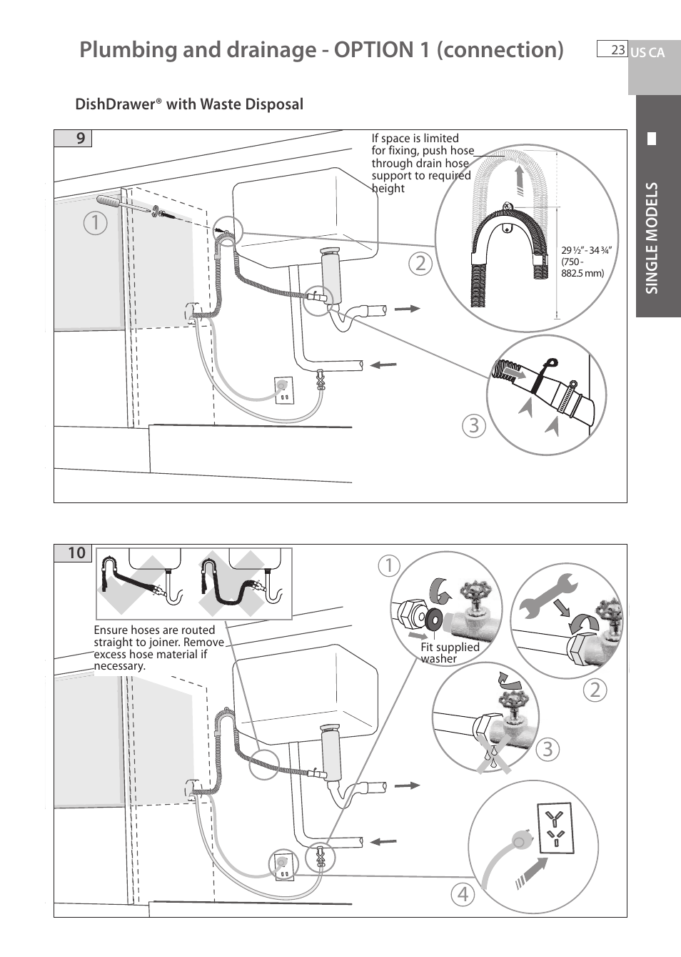 Plumbing and drainage - option 1 (connection) | Fisher & Paykel DCS DD224P5 User Manual | Page 25 / 92