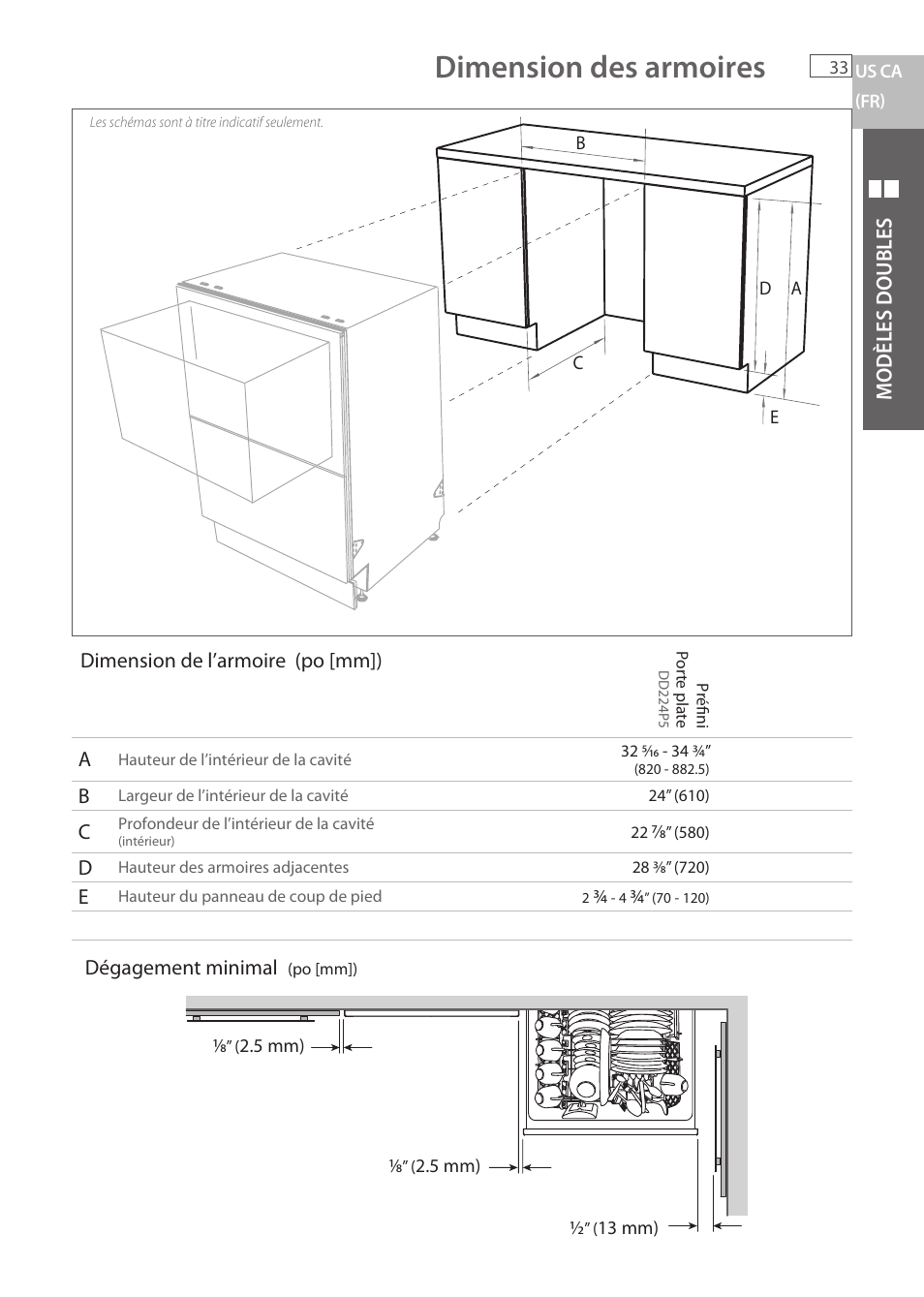 Dimension des armoires | Fisher & Paykel DCS DD224P5 User Manual | Page 35 / 92
