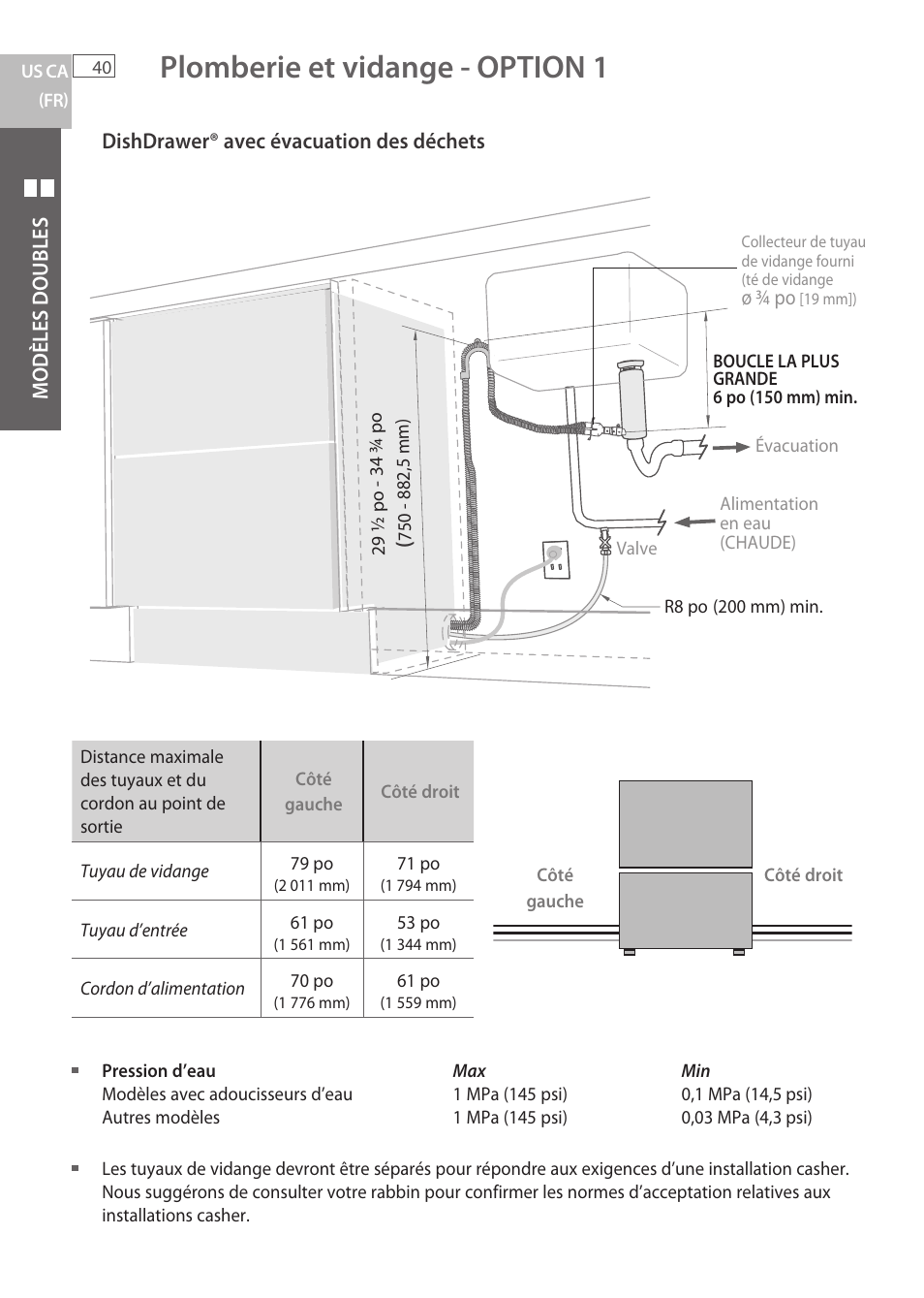 Plomberie et vidange - option 1 | Fisher & Paykel DCS DD224P5 User Manual | Page 42 / 92