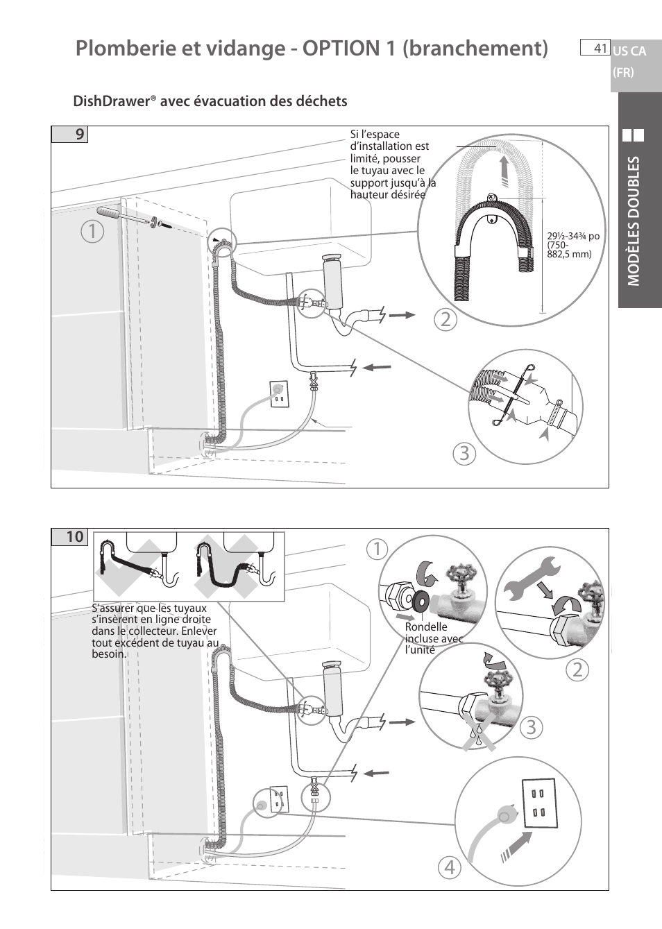 Plomberie et vidange - option 1 (branchement) | Fisher & Paykel DCS DD224P5 User Manual | Page 43 / 92