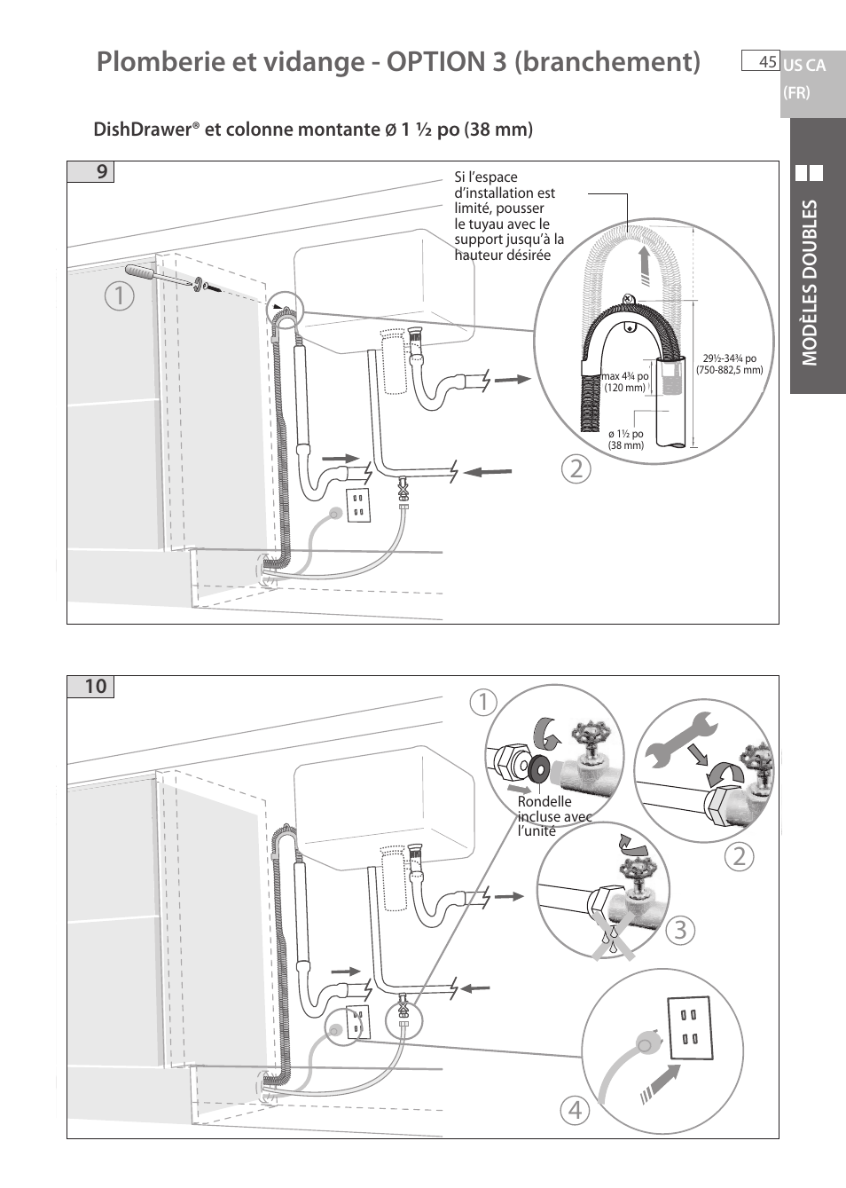 Plomberie et vidange - option 3 (branchement) | Fisher & Paykel DCS DD224P5 User Manual | Page 47 / 92