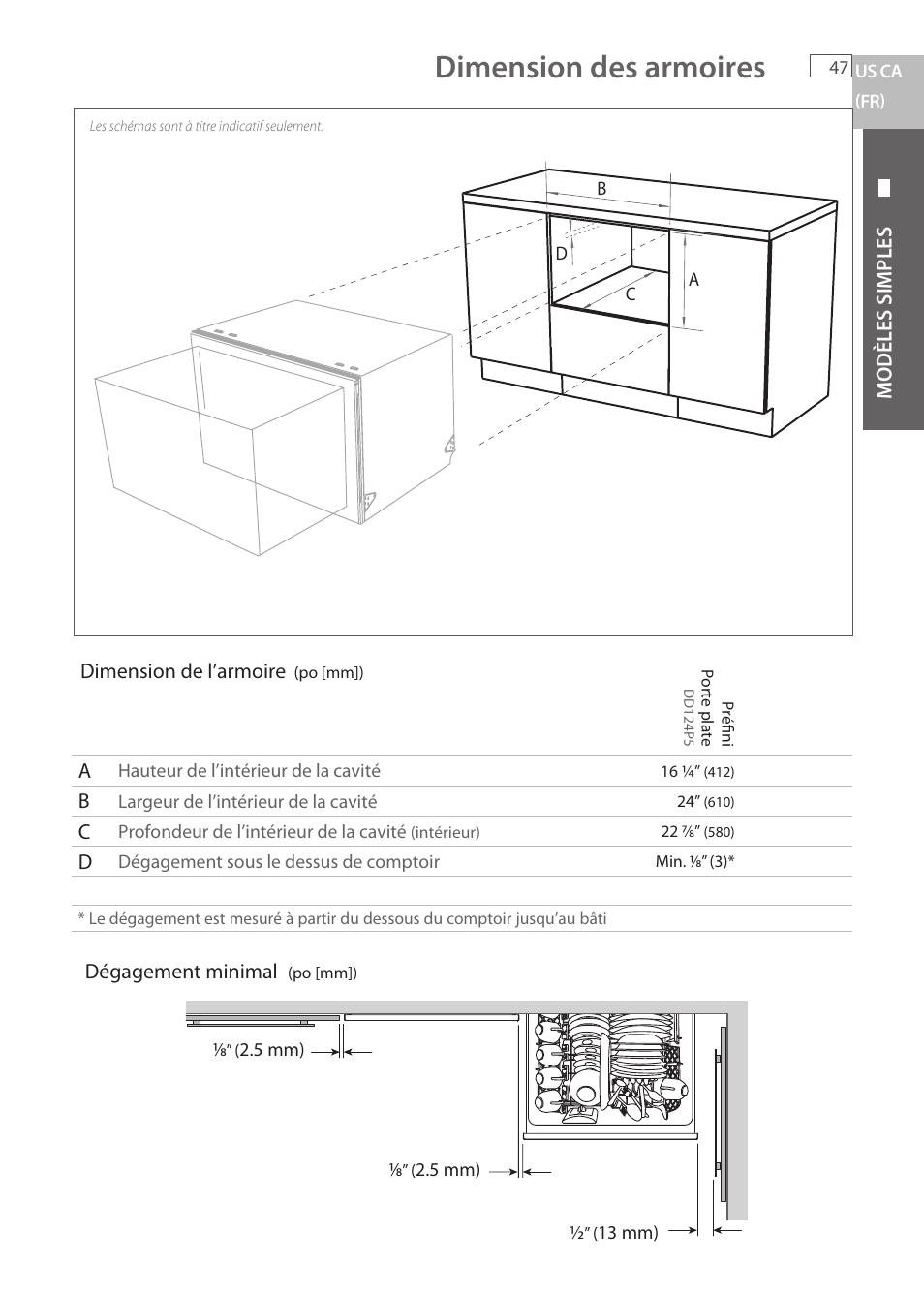 Dimension des armoires | Fisher & Paykel DCS DD224P5 User Manual | Page 49 / 92