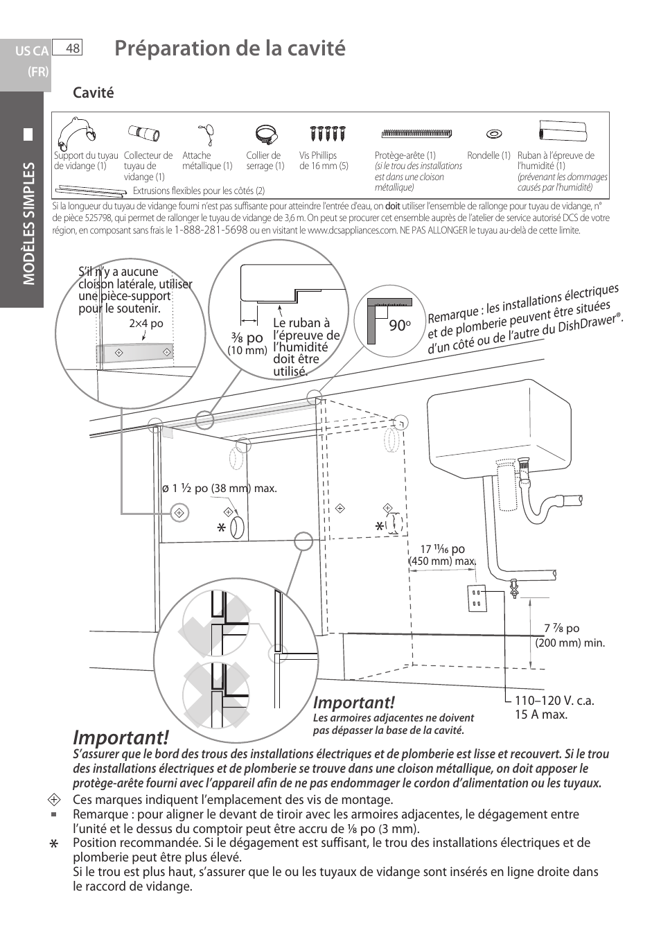 Préparation de la cavité, Important | Fisher & Paykel DCS DD224P5 User Manual | Page 50 / 92