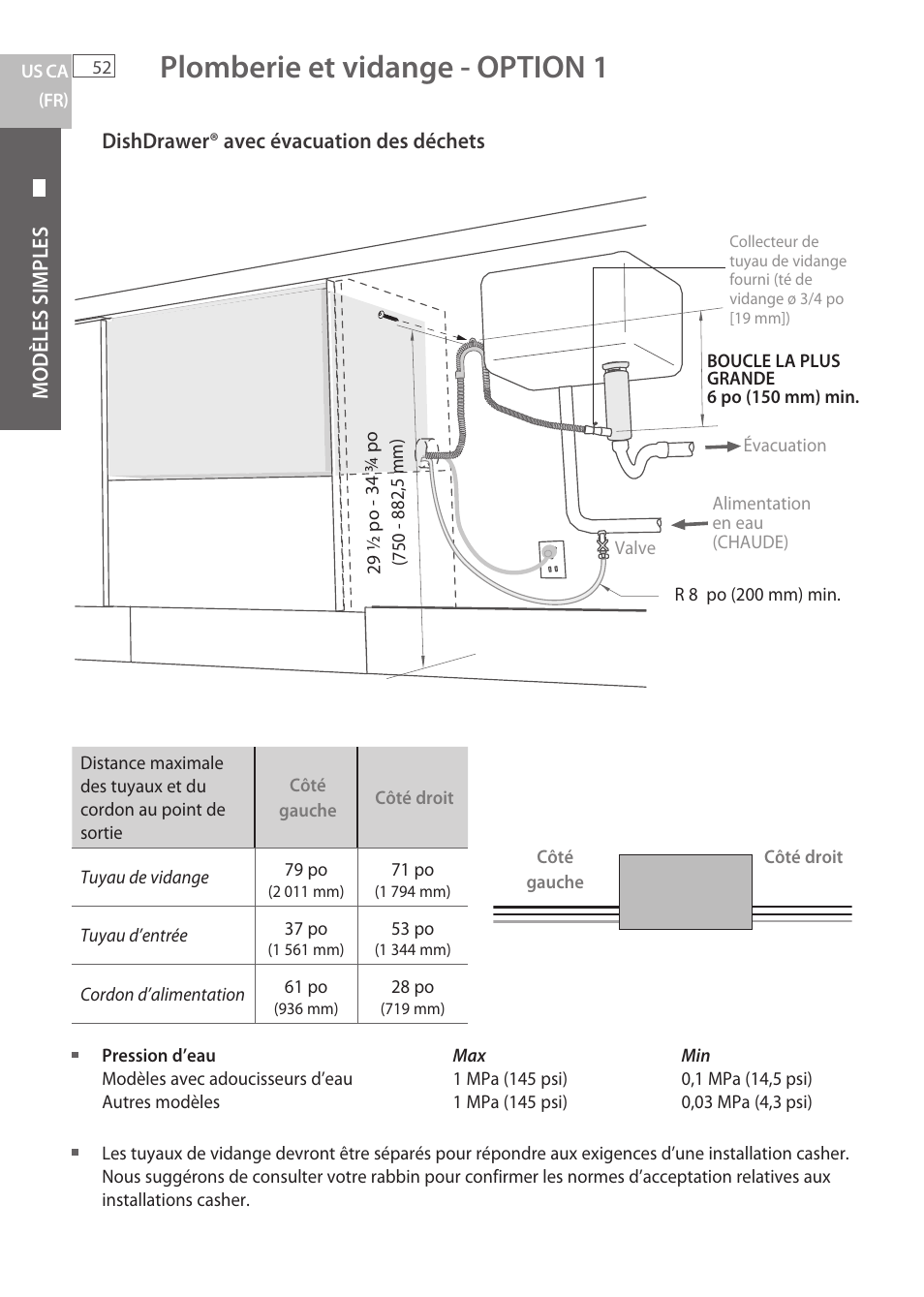 Plomberie et vidange - option 1 | Fisher & Paykel DCS DD224P5 User Manual | Page 54 / 92