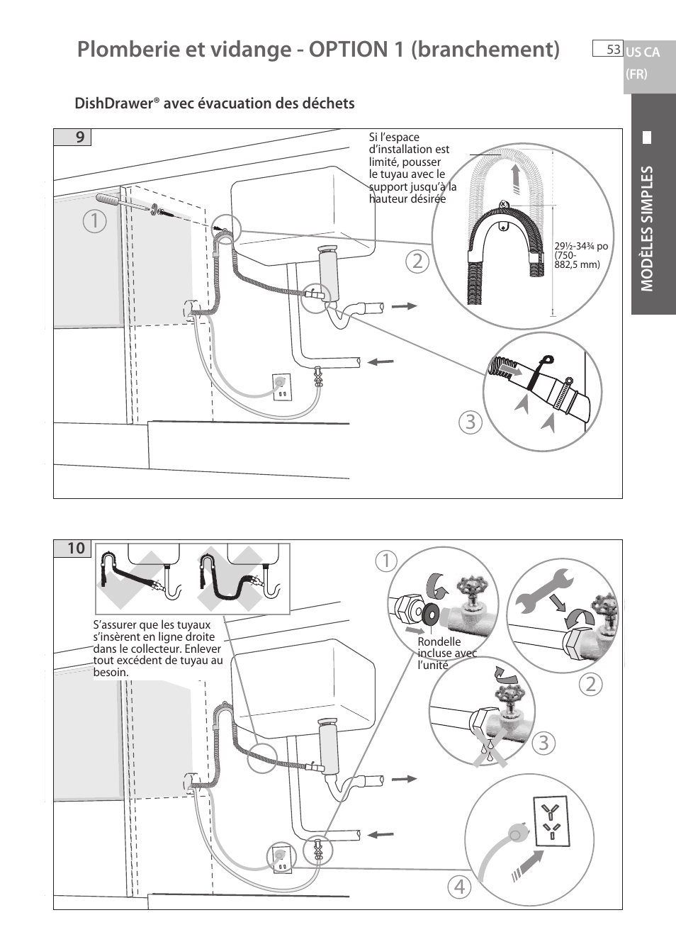 Plomberie et vidange - option 1 (branchement) | Fisher & Paykel DCS DD224P5 User Manual | Page 55 / 92