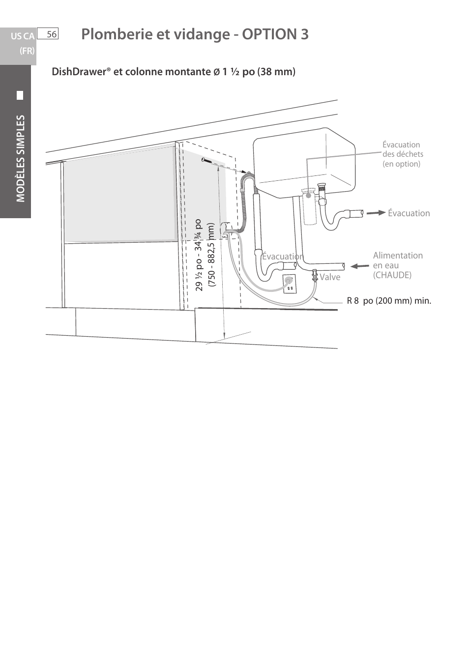 Plomberie et vidange - option 3 | Fisher & Paykel DCS DD224P5 User Manual | Page 58 / 92