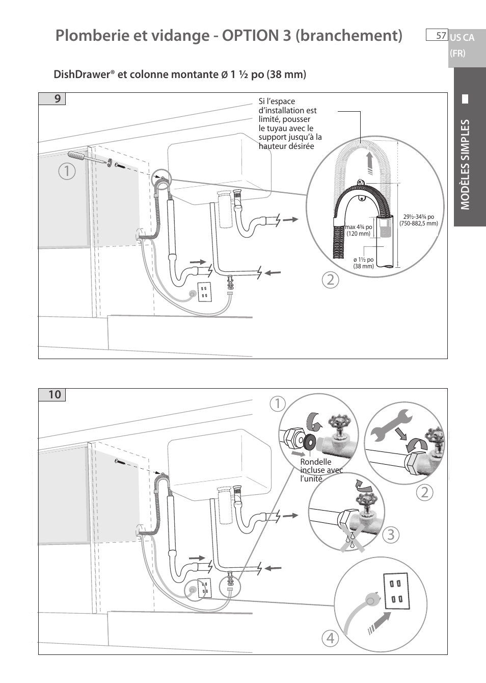 Plomberie et vidange - option 3 (branchement) | Fisher & Paykel DCS DD224P5 User Manual | Page 59 / 92